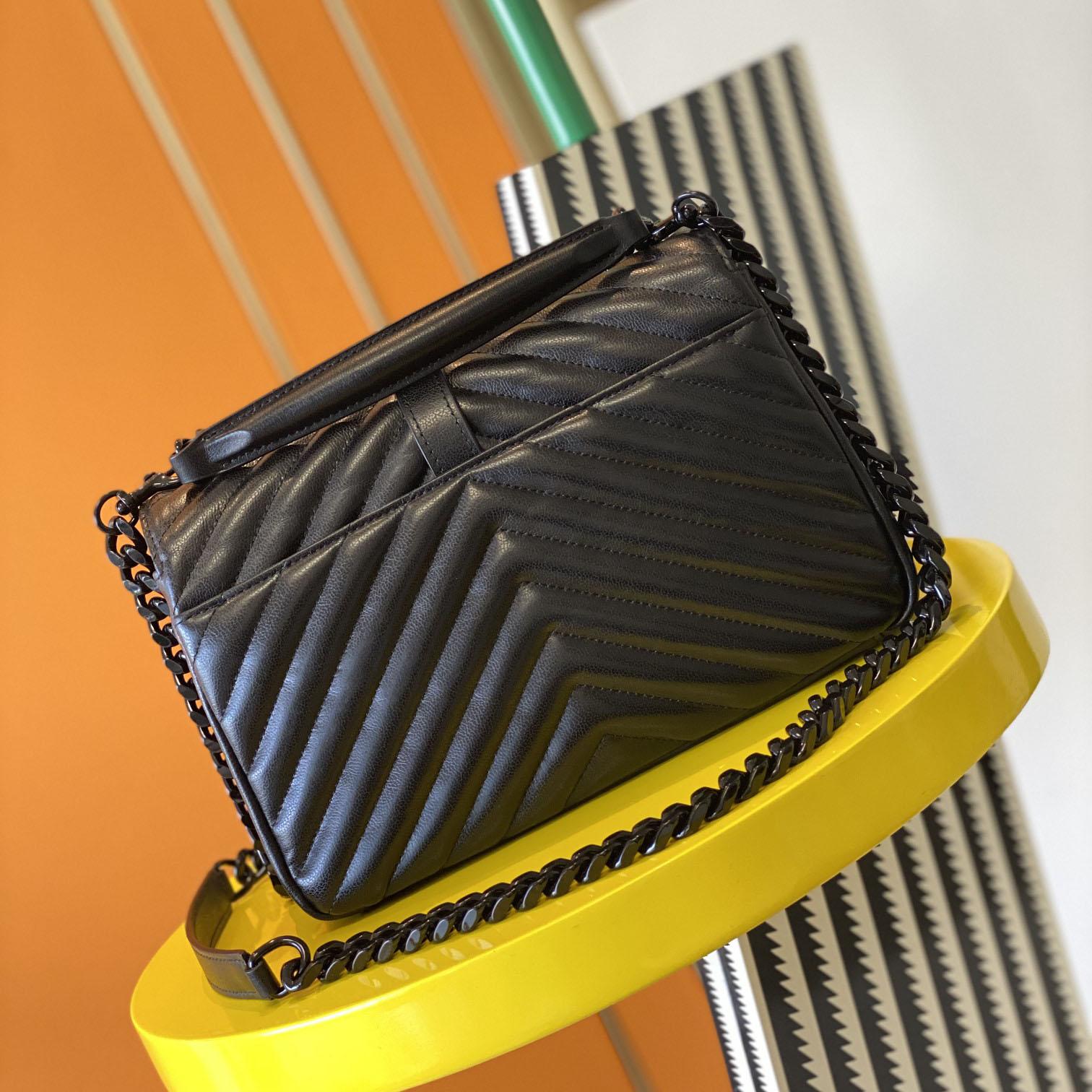 Saint Laurent Leather Shoulder Bag Black  (24x17x6.5cm) - DopestKickz