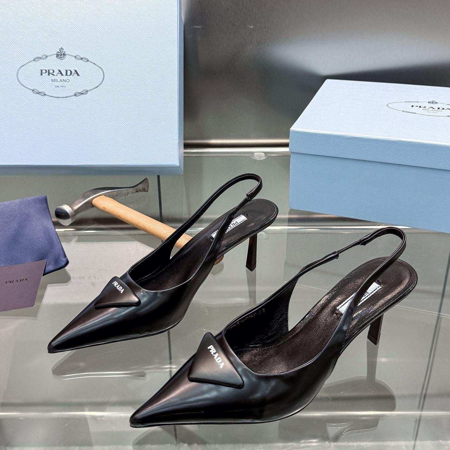 Prada Brushed Leather Slingback Pumps - DopestKickz
