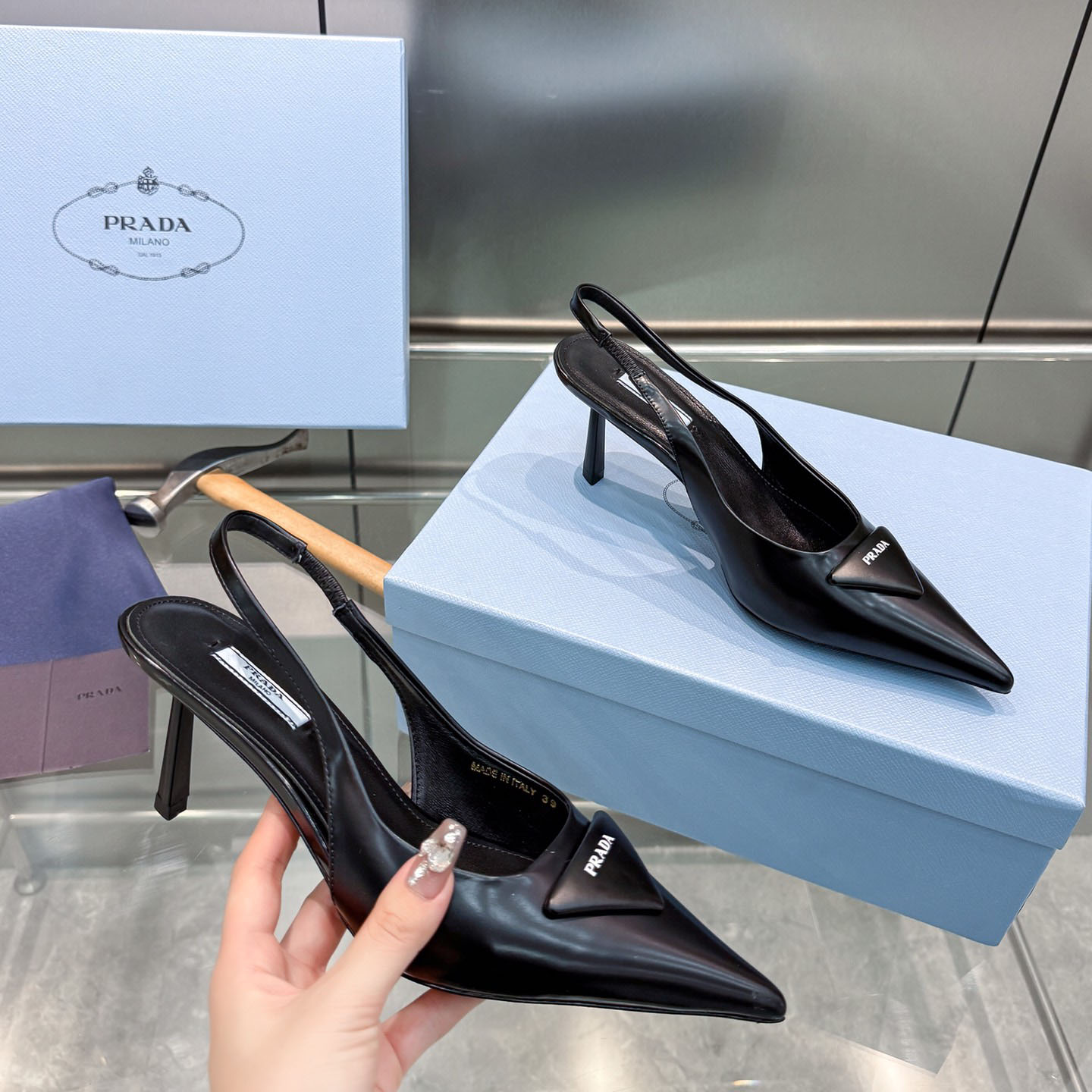 Prada Brushed Leather Slingback Pumps - DopestKickz