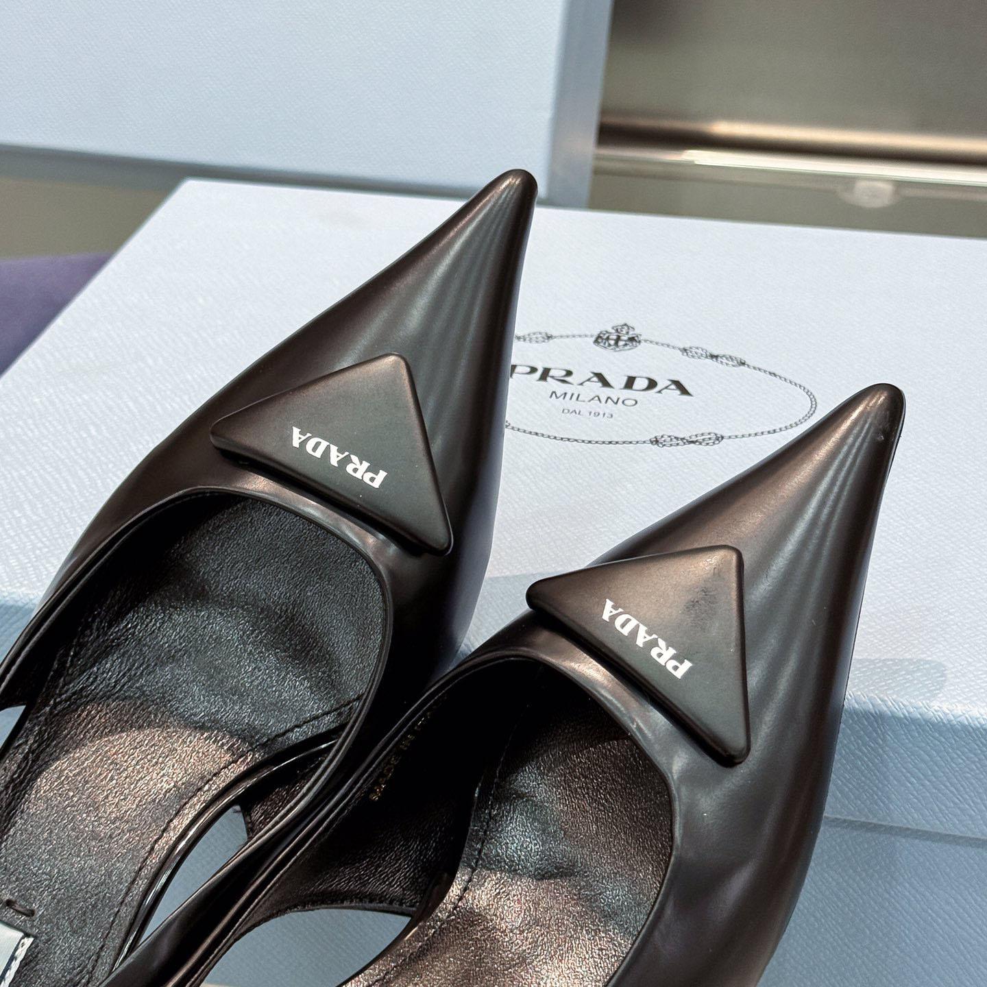 Prada Brushed Leather Slingback Pumps - DopestKickz
