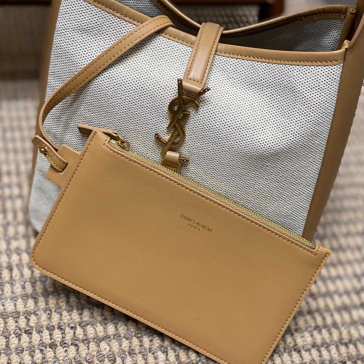 Saint Laurent LE 5 À 7 Small Supple In Canvas And Smooth Leather - DopestKickz