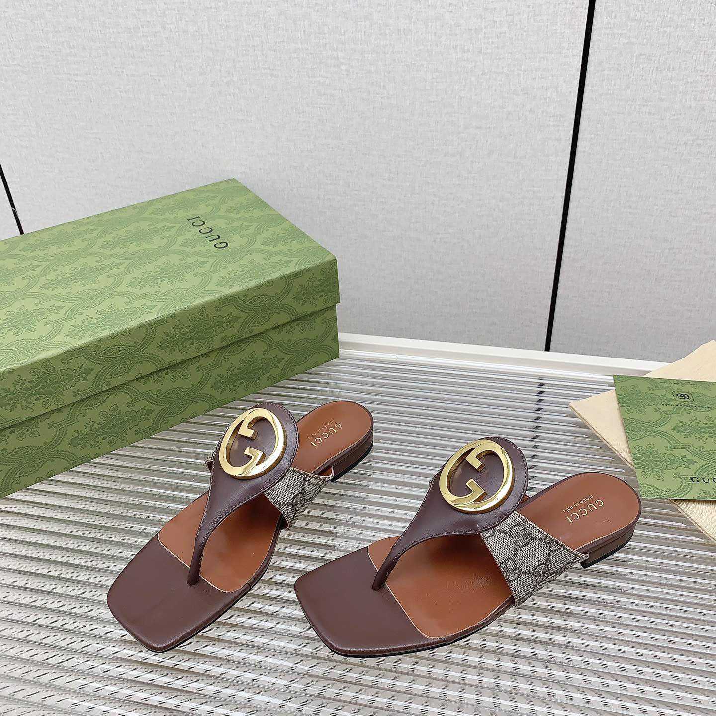 Gucci Brown Womens Blondie Thong Sandal - DopestKickz