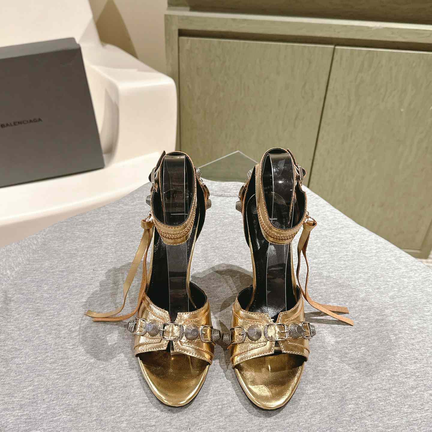 Balenciaga Cagole 110mm Metallic-finish Sandals - DopestKickz
