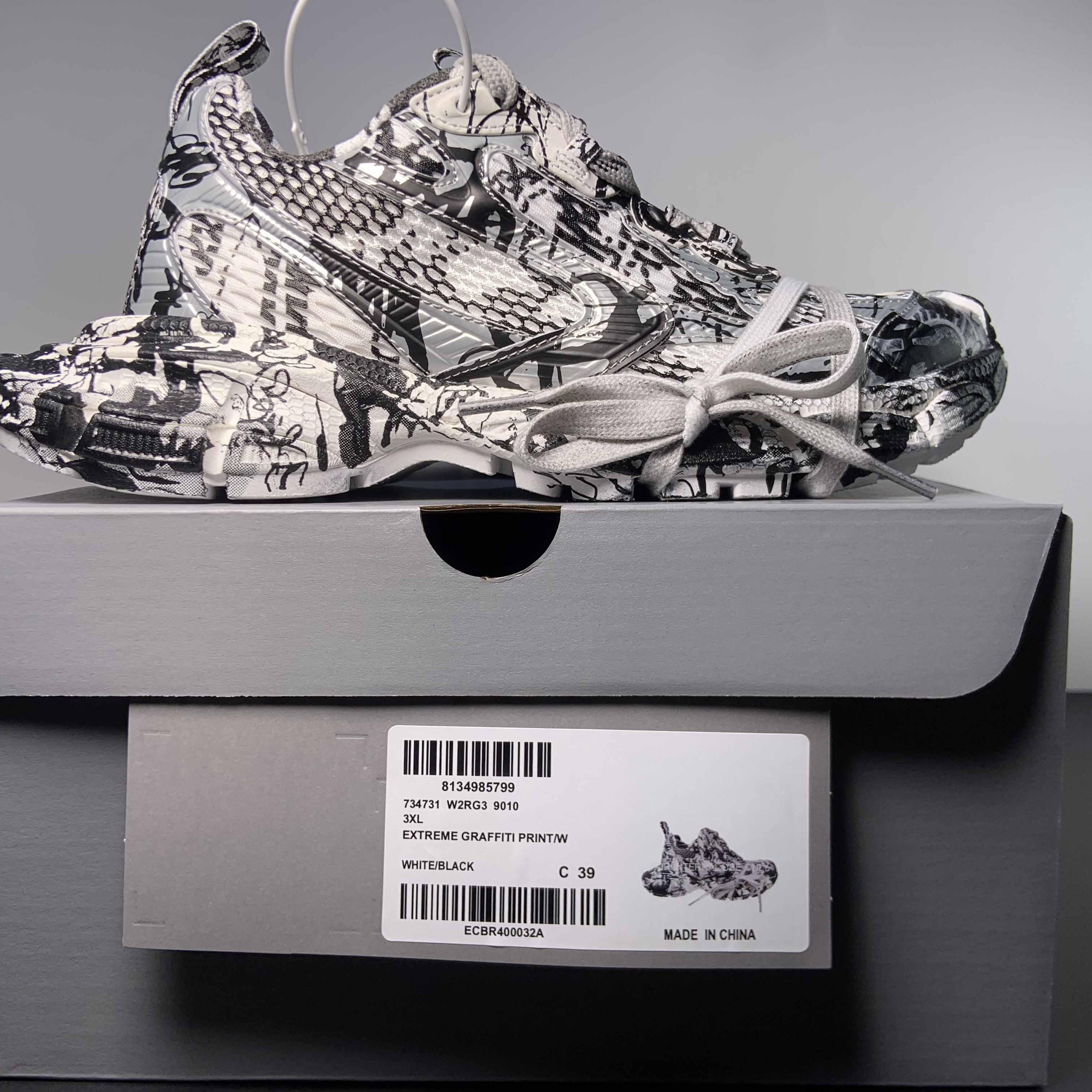 Balenciaga 3XL Extreme Graffiti Sneaker In White And Black  - DopestKickz