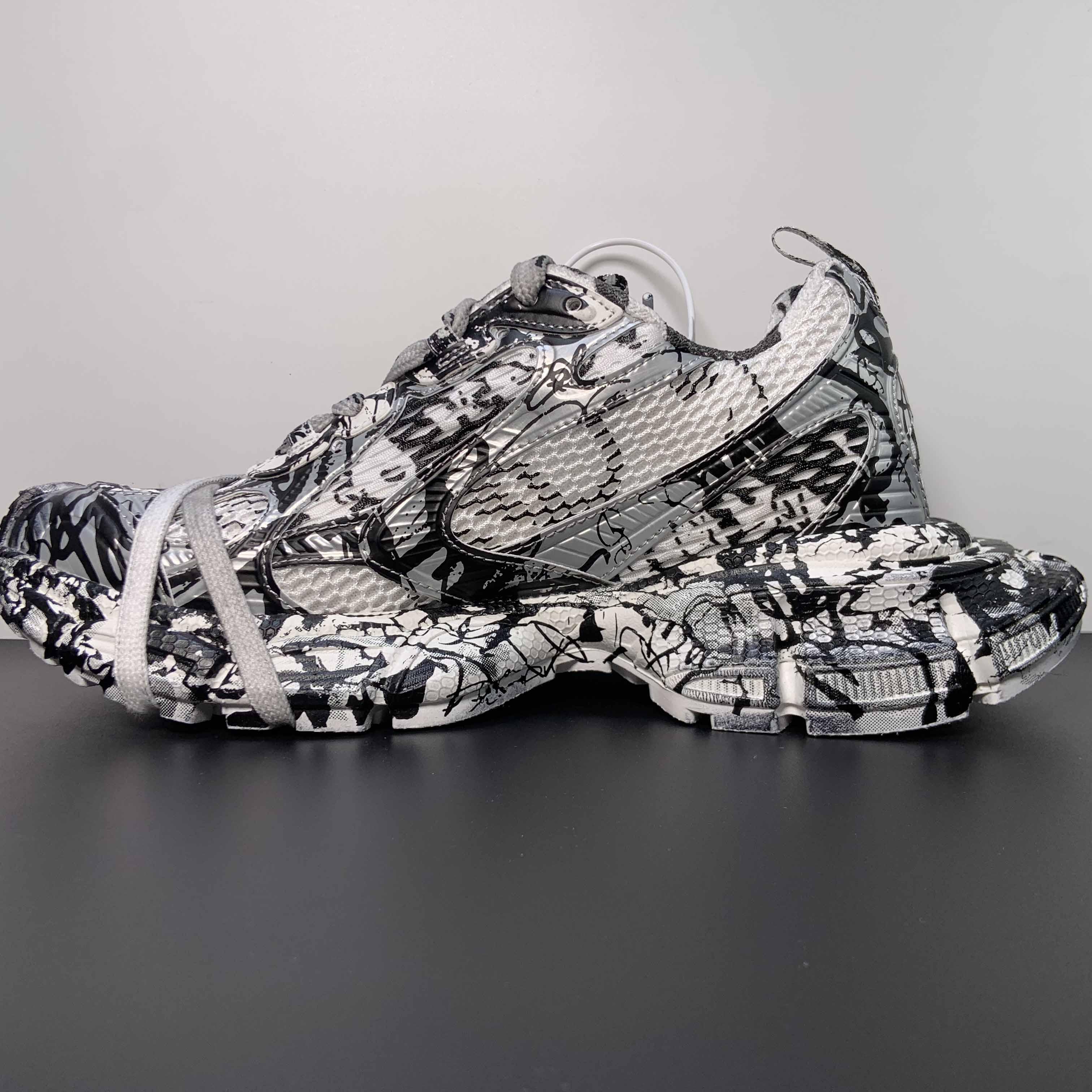 Balenciaga 3XL Extreme Graffiti Sneaker In White And Black  - DopestKickz