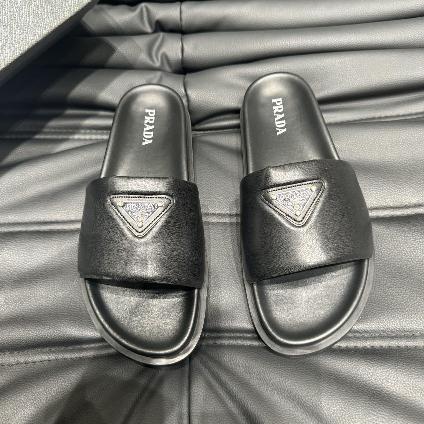 Prada Padded Nappa Leather Slides - DopestKickz