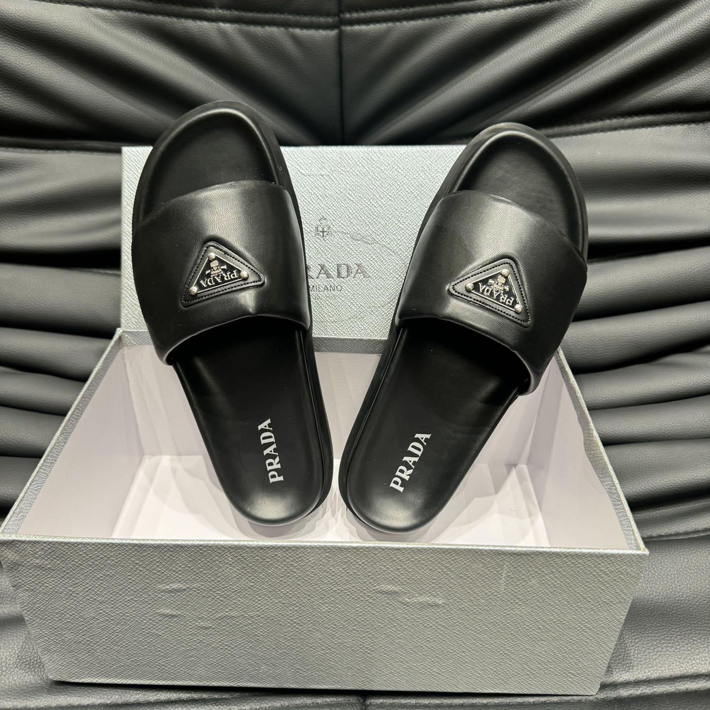 Prada Padded Nappa Leather Slides - DopestKickz