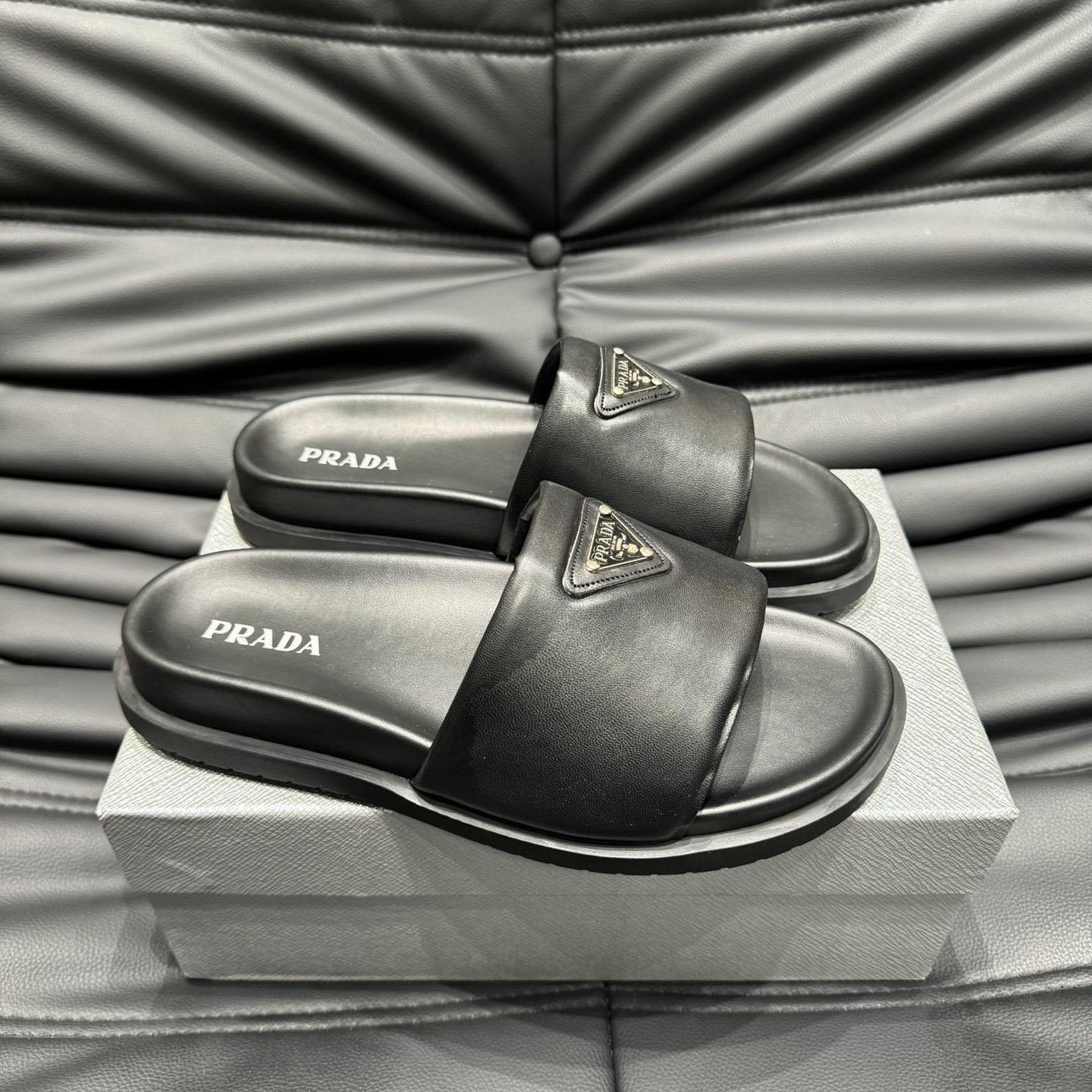 Prada Padded Nappa Leather Slides - DopestKickz