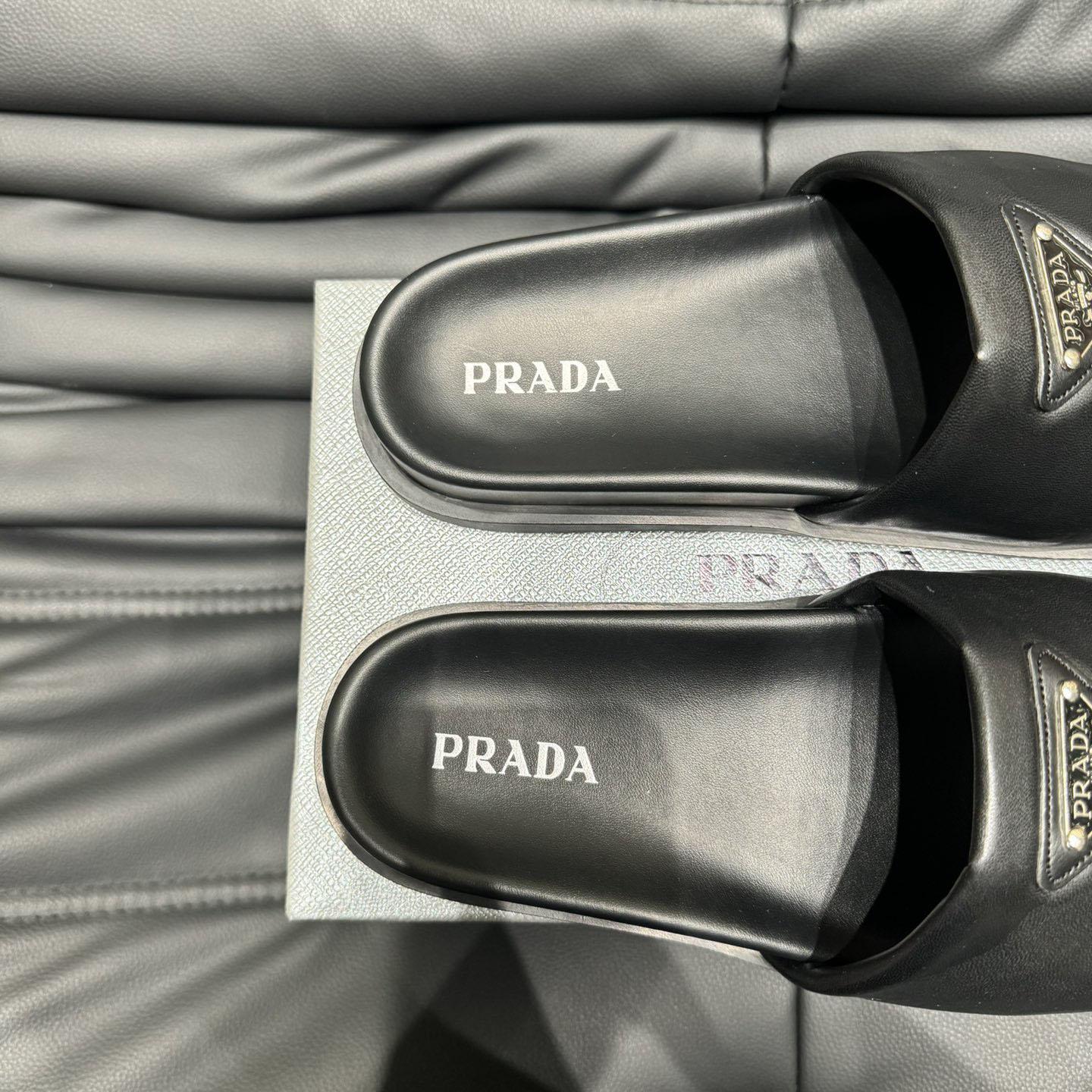 Prada Padded Nappa Leather Slides - DopestKickz