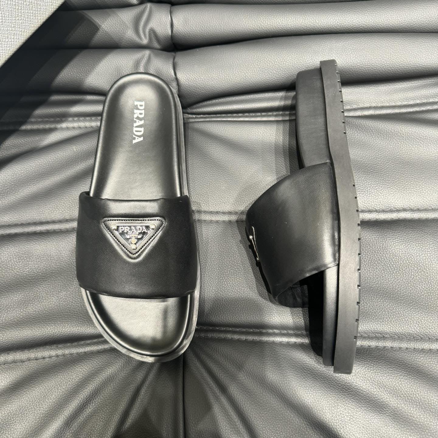 Prada Padded Nappa Leather Slides - DopestKickz