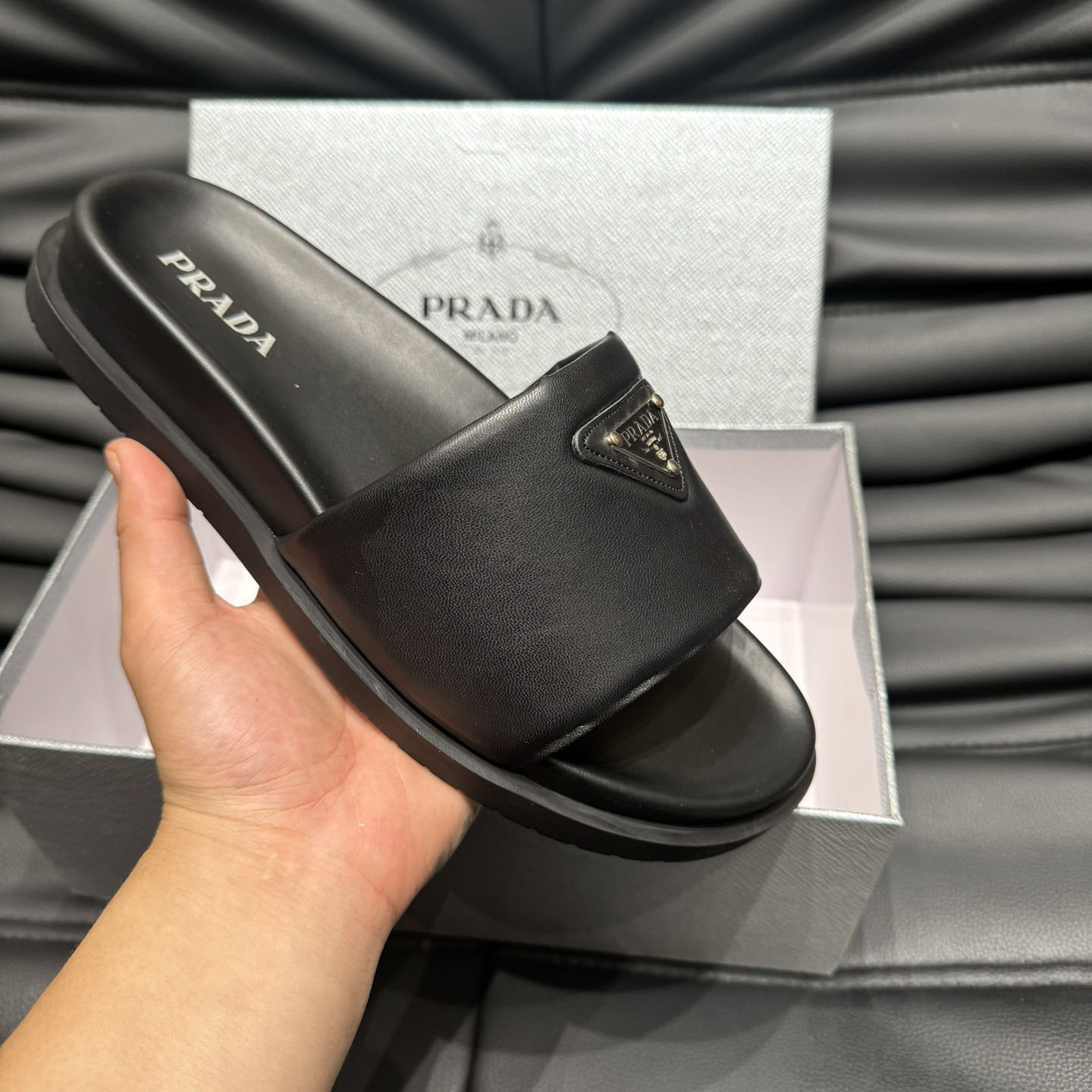 Prada Padded Nappa Leather Slides - DopestKickz