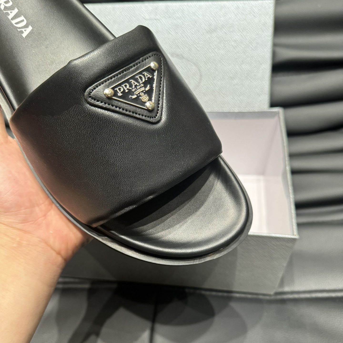 Prada Padded Nappa Leather Slides - DopestKickz