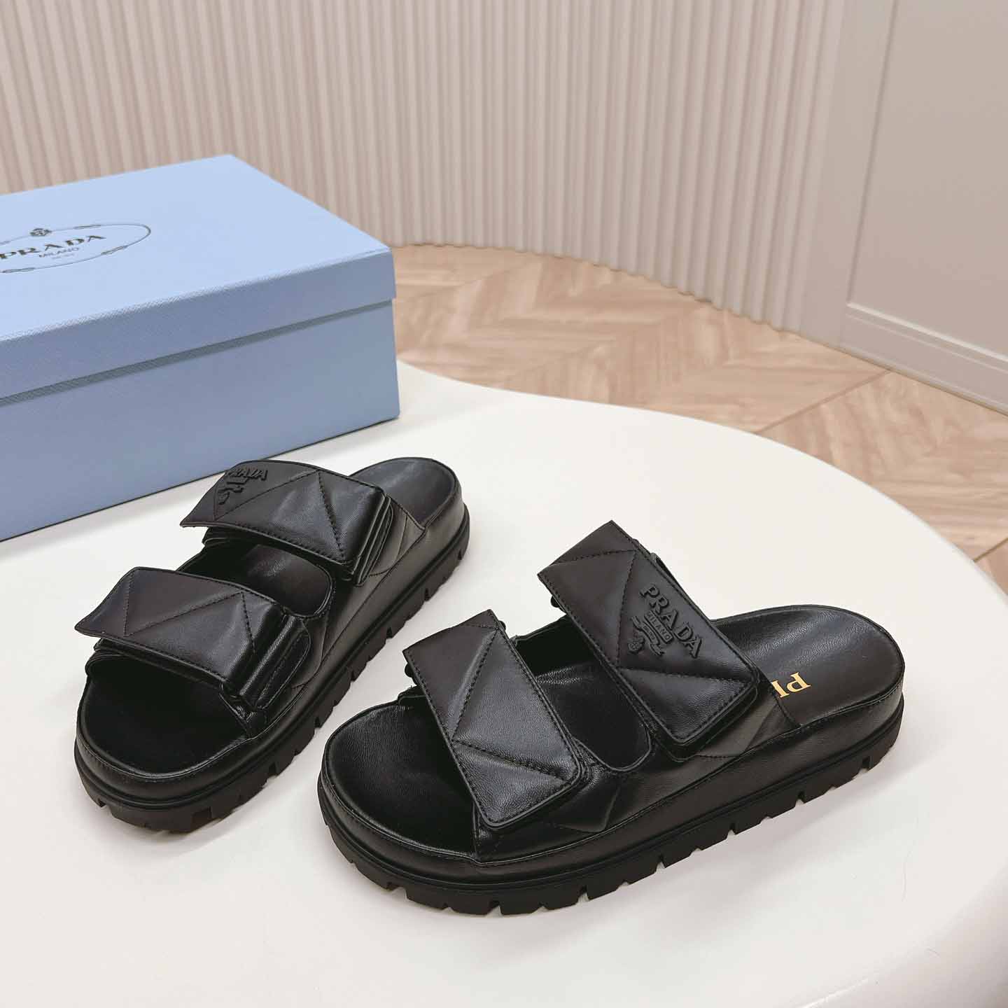 Prada Padded Nappa Leather Sandals - DopestKickz