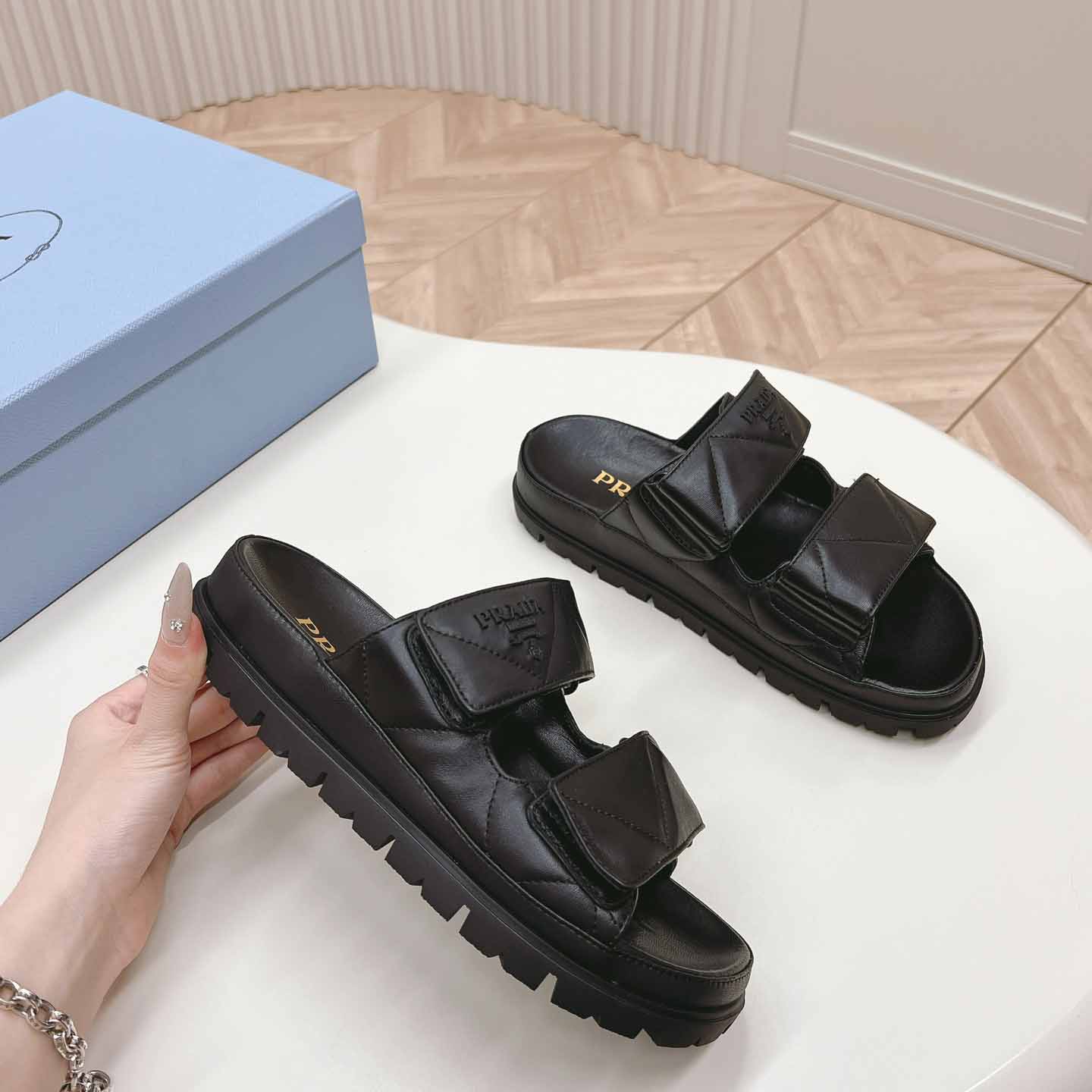 Prada Padded Nappa Leather Sandals - DopestKickz