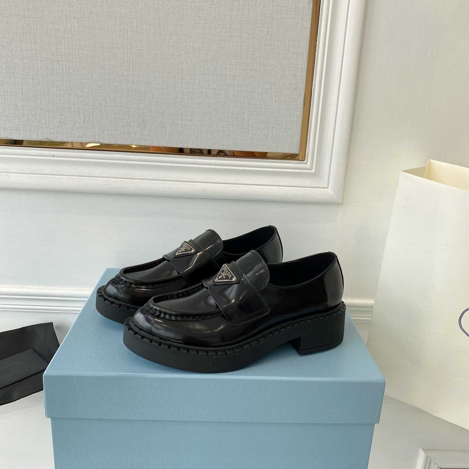 Prada Chocolate Patent Leather Loafers - DopestKickz