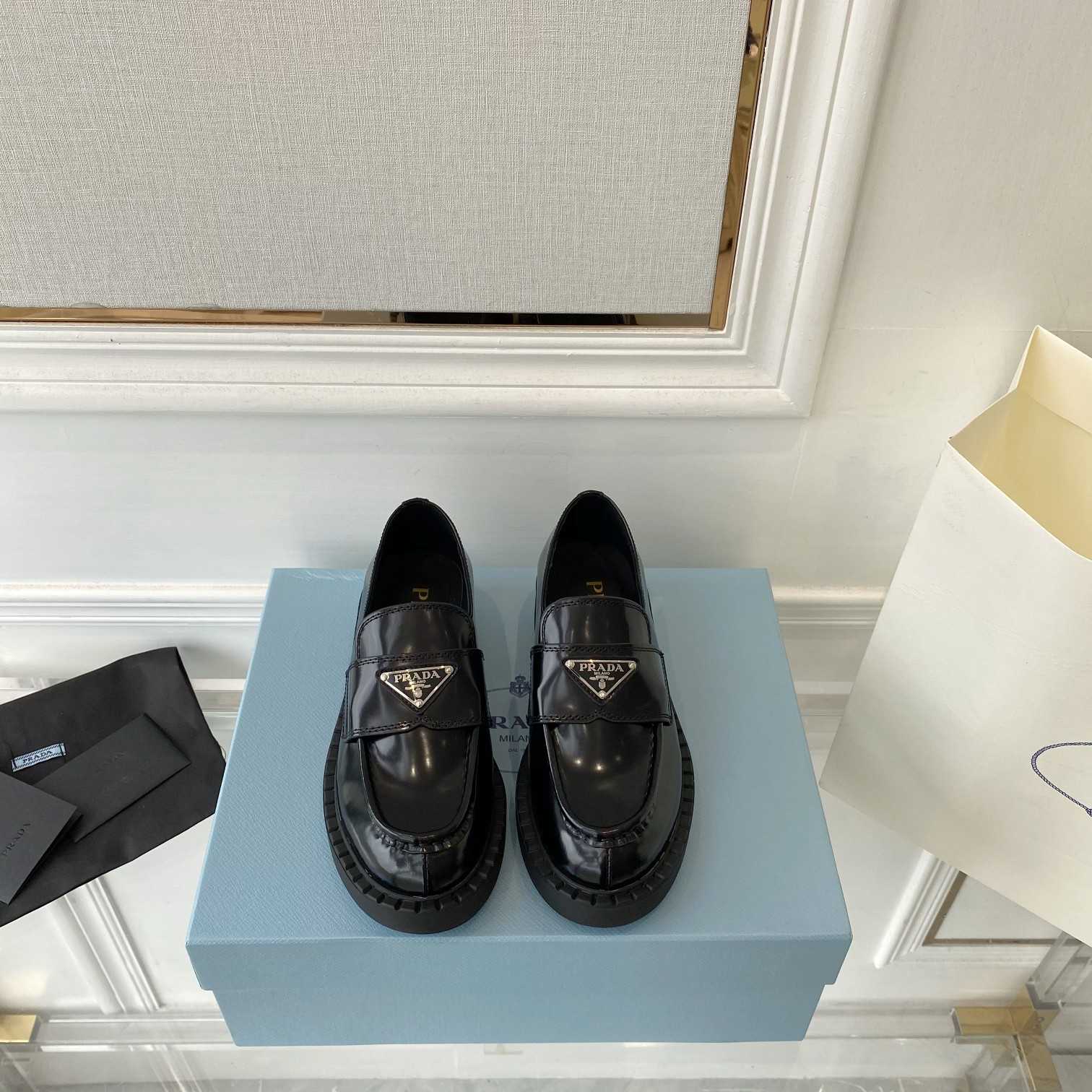 Prada Chocolate Patent Leather Loafers - DopestKickz