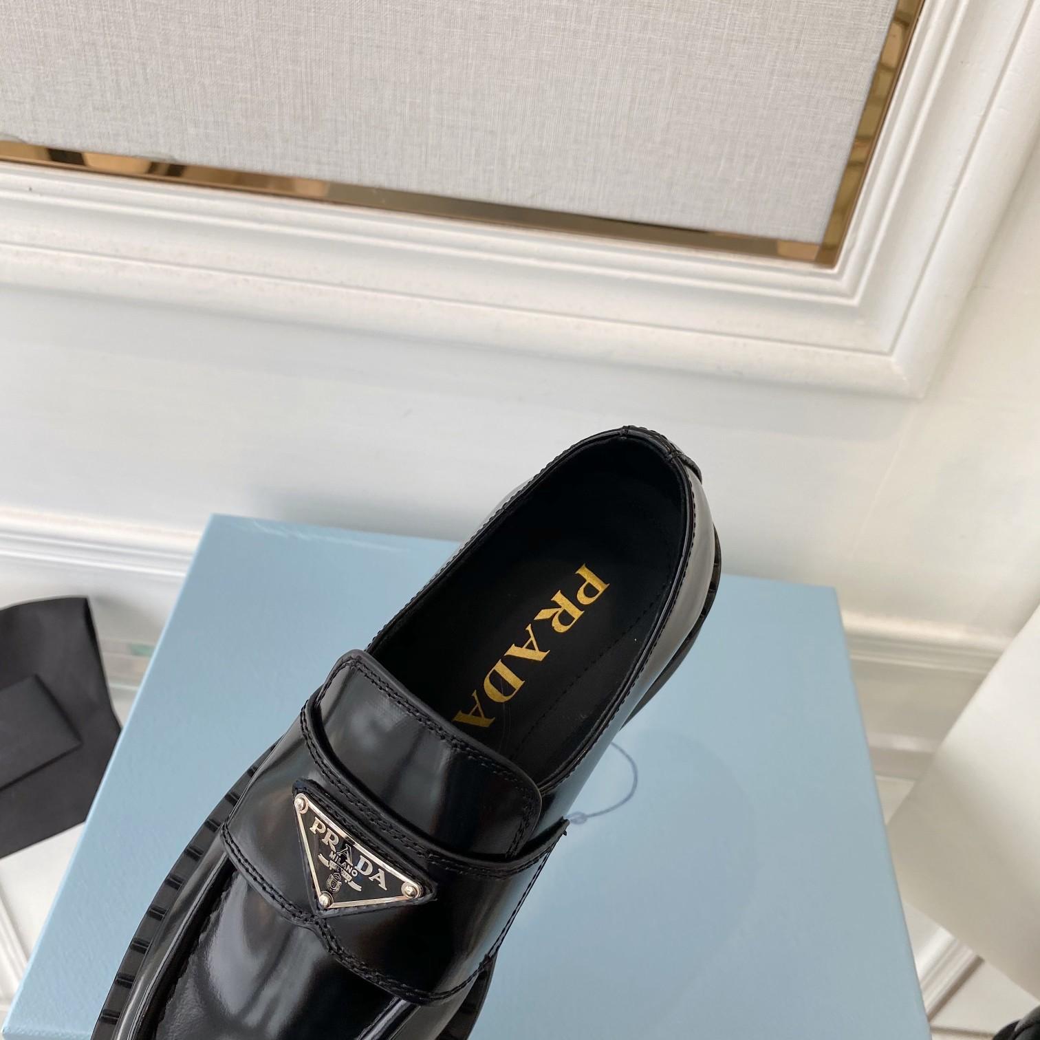 Prada Chocolate Patent Leather Loafers - DopestKickz