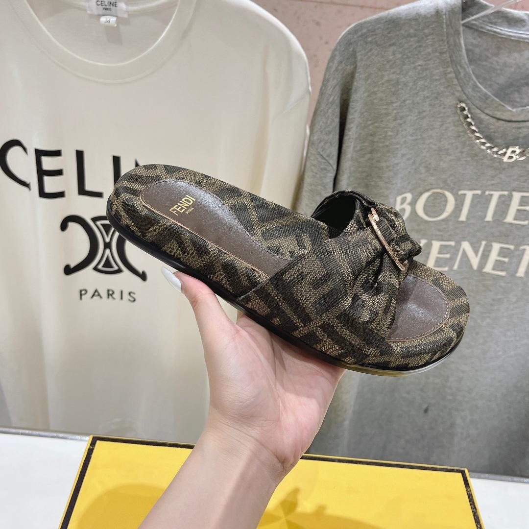 Fendi Feel Brown FF Jacquard Slides - DopestKickz