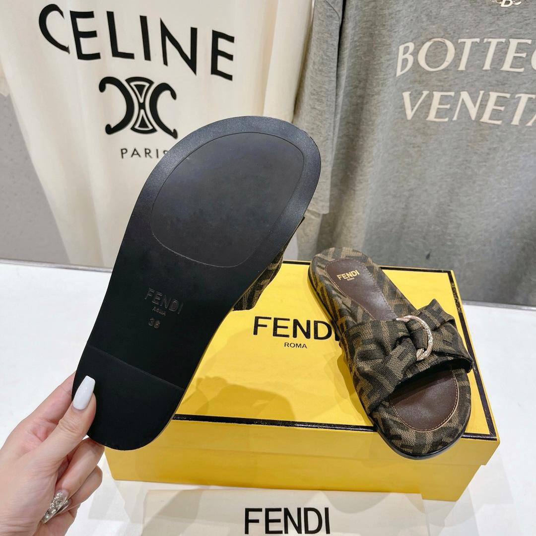 Fendi Feel Brown FF Jacquard Slides - DopestKickz
