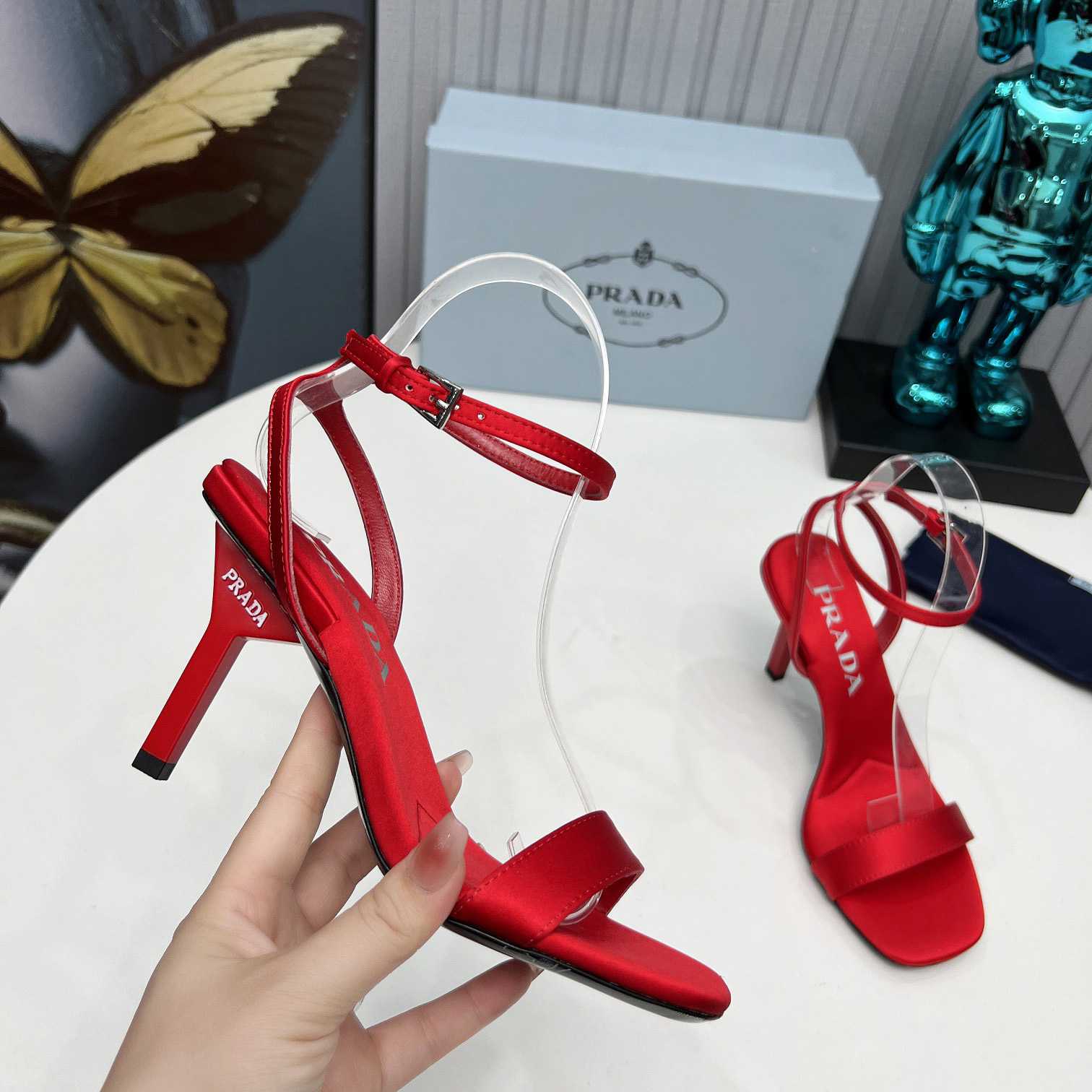 Prada 85mm Geometric-heel Satin Sandals - DopestKickz