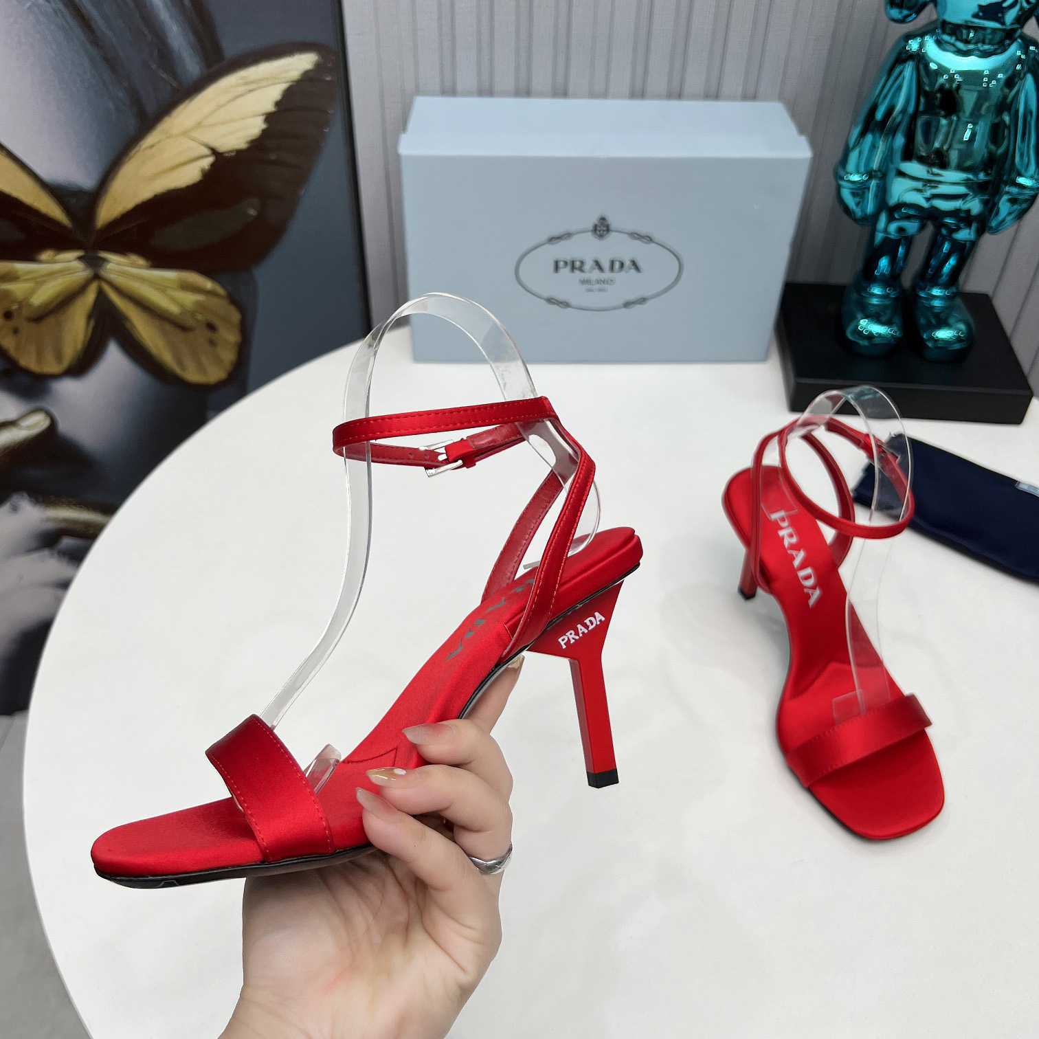 Prada 85mm Geometric-heel Satin Sandals - DopestKickz