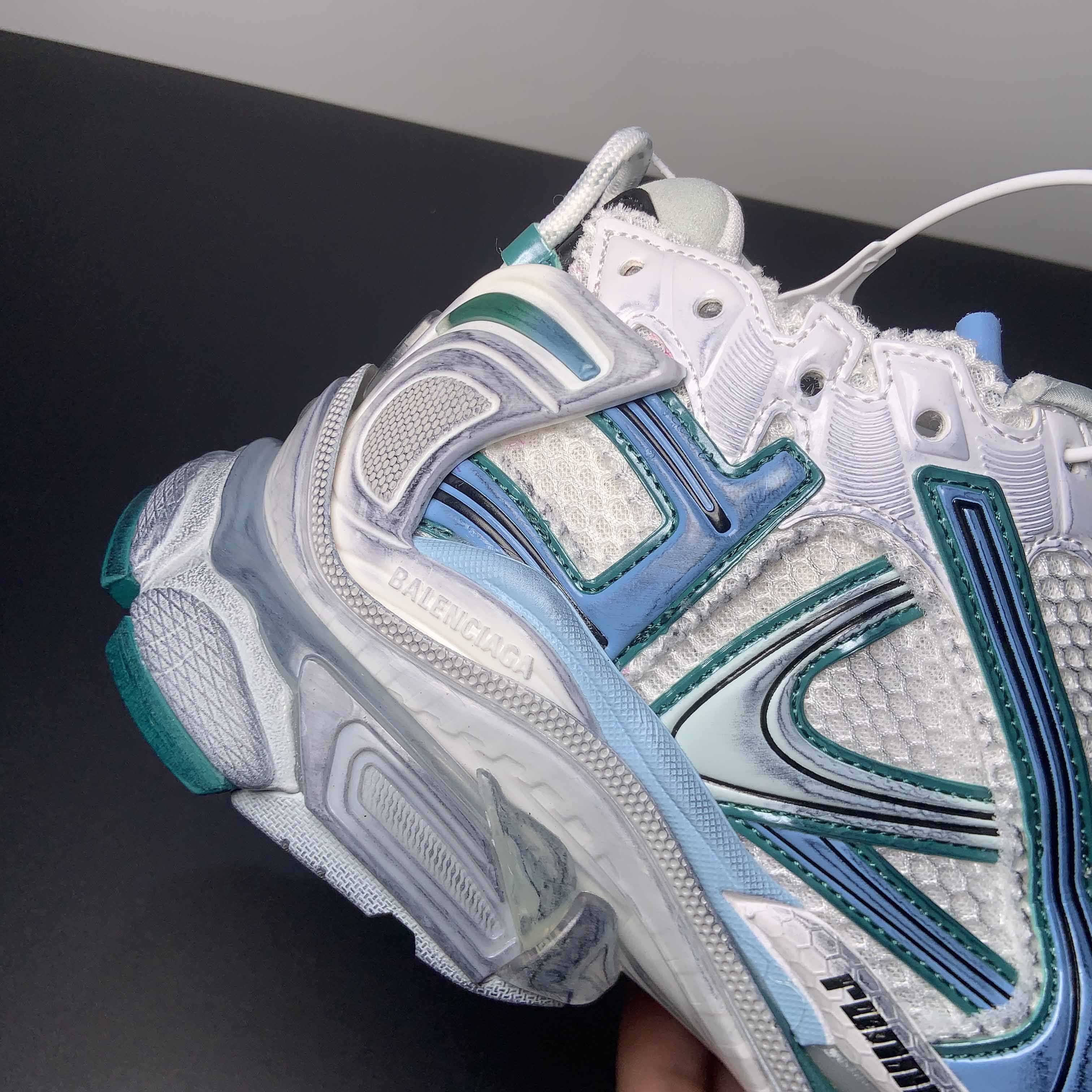 Balenciaga Runner Sneaker In White/Green And Blue - DopestKickz