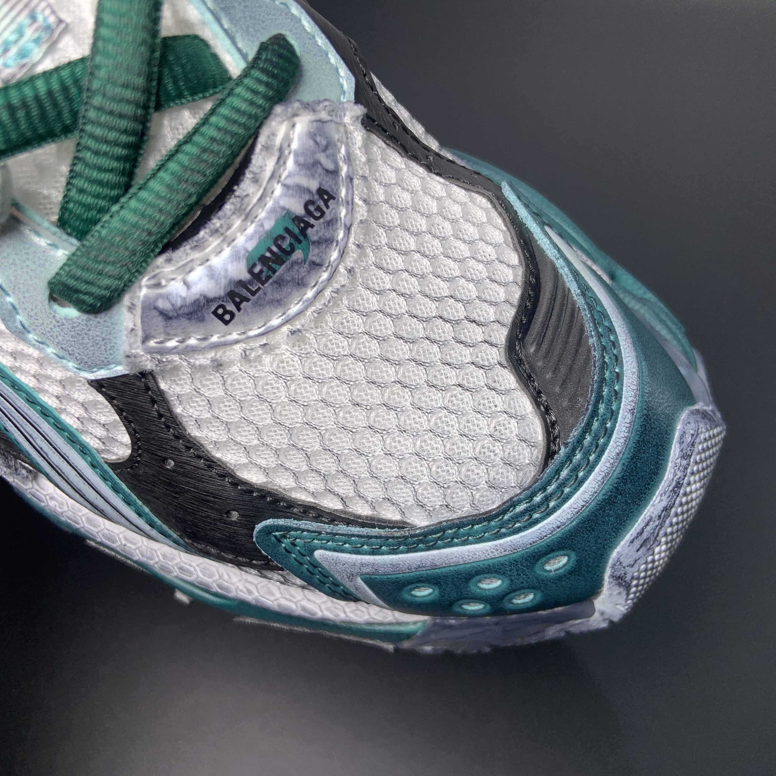 Balenciaga Runner Sneaker In White/Green And Blue - DopestKickz