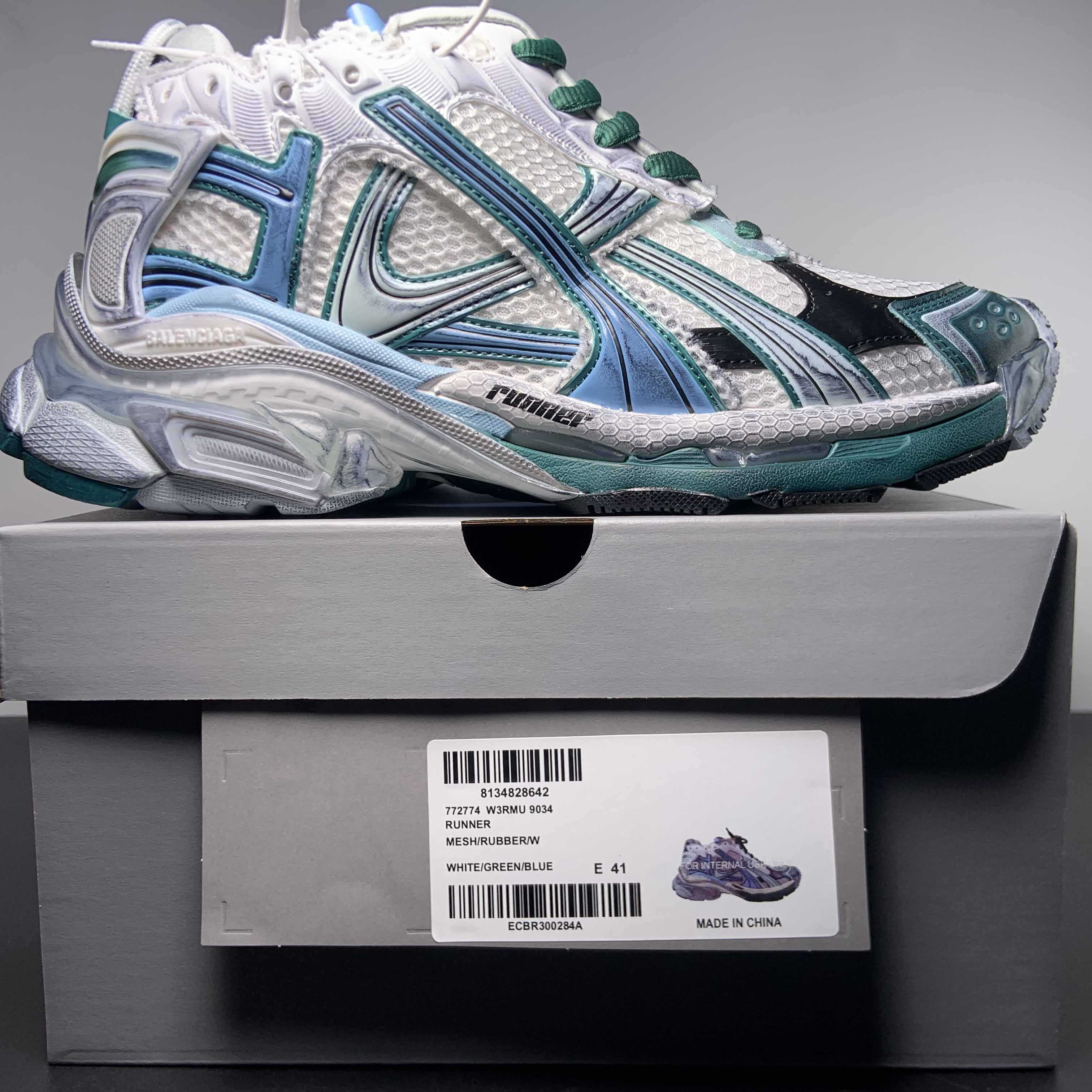 Balenciaga Runner Sneaker In White/Green And Blue - DopestKickz