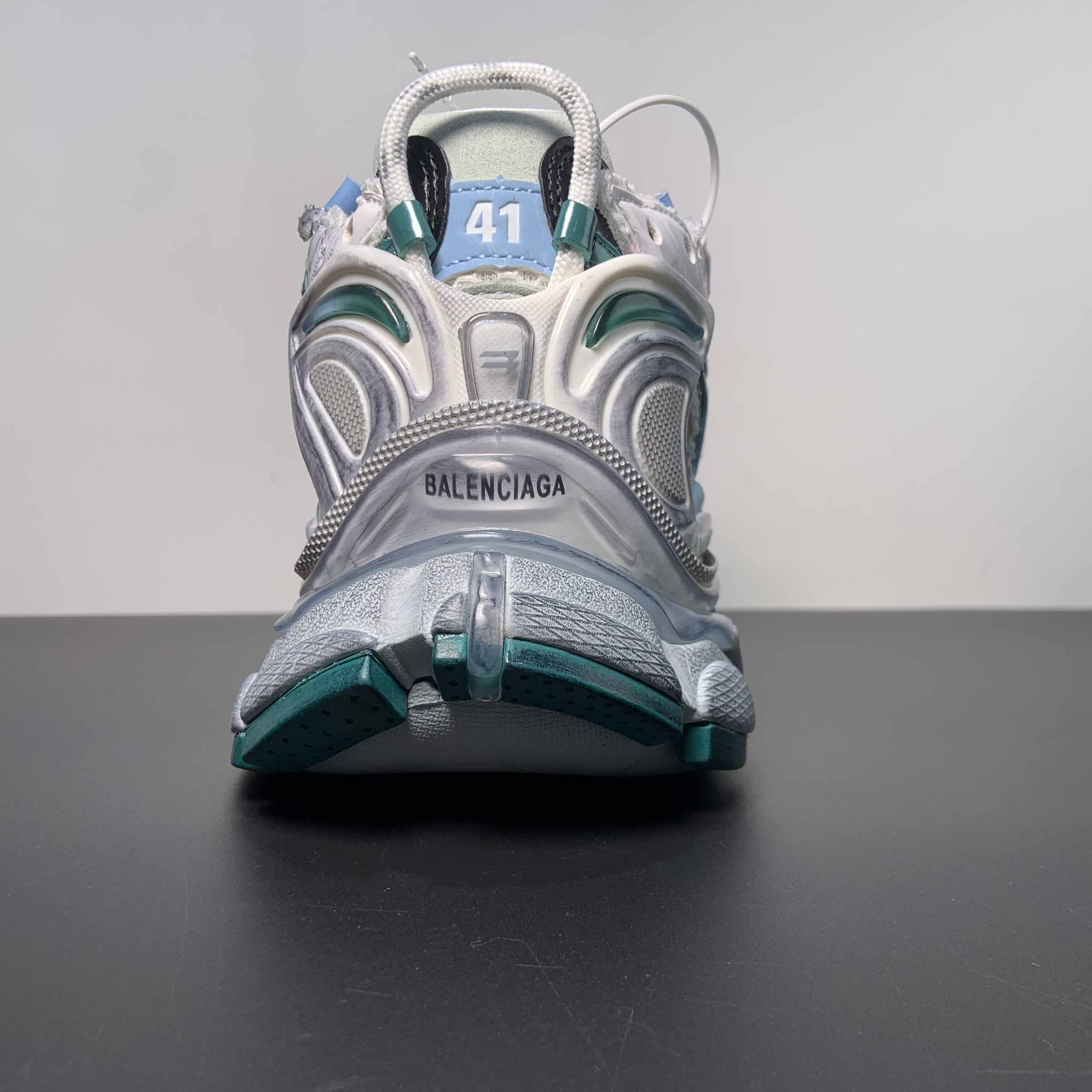 Balenciaga Runner Sneaker In White/Green And Blue - DopestKickz