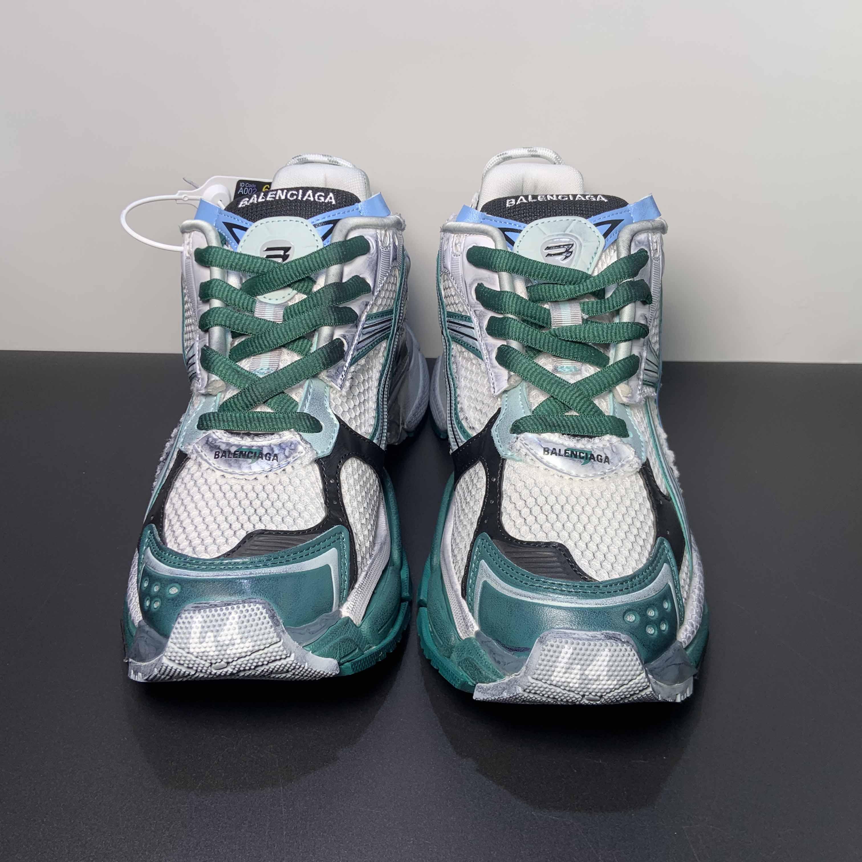 Balenciaga Runner Sneaker In White/Green And Blue - DopestKickz