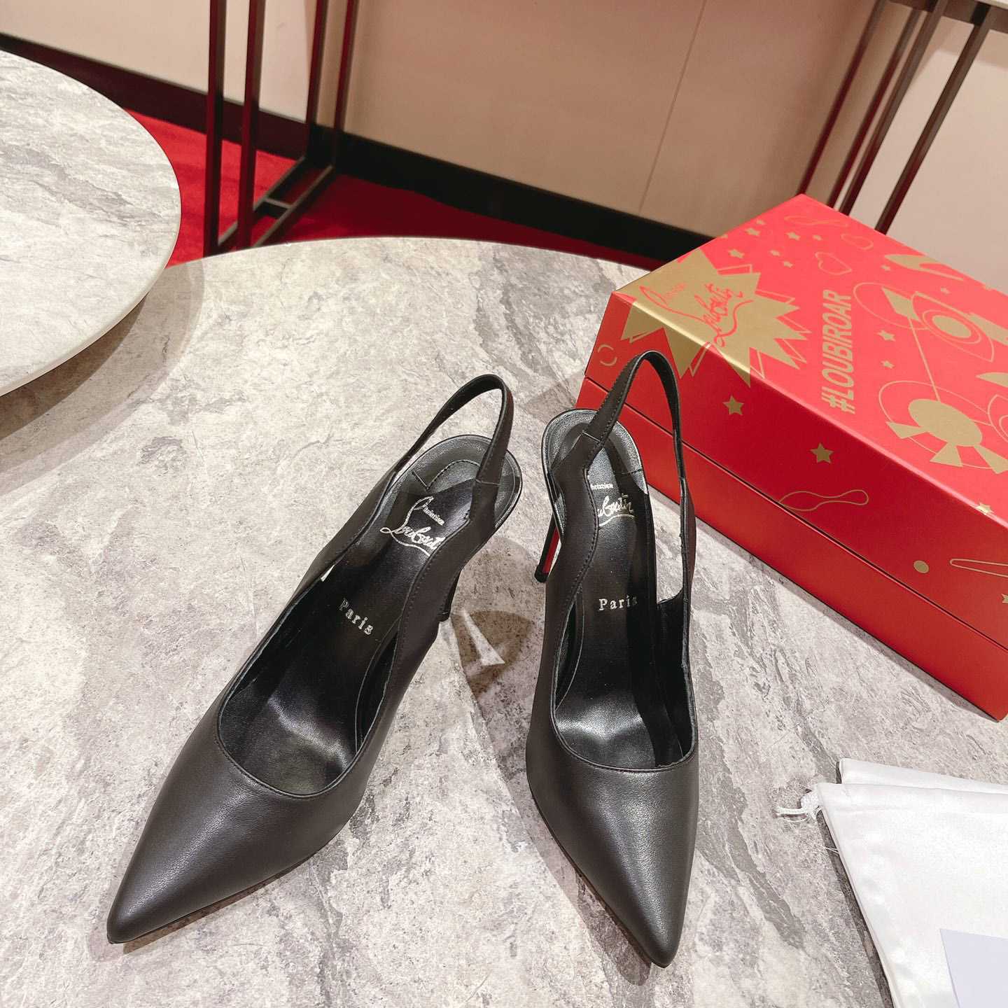 Christian Louboutin Hot Chick 100MM Leather Slingback Pumps - DopestKickz