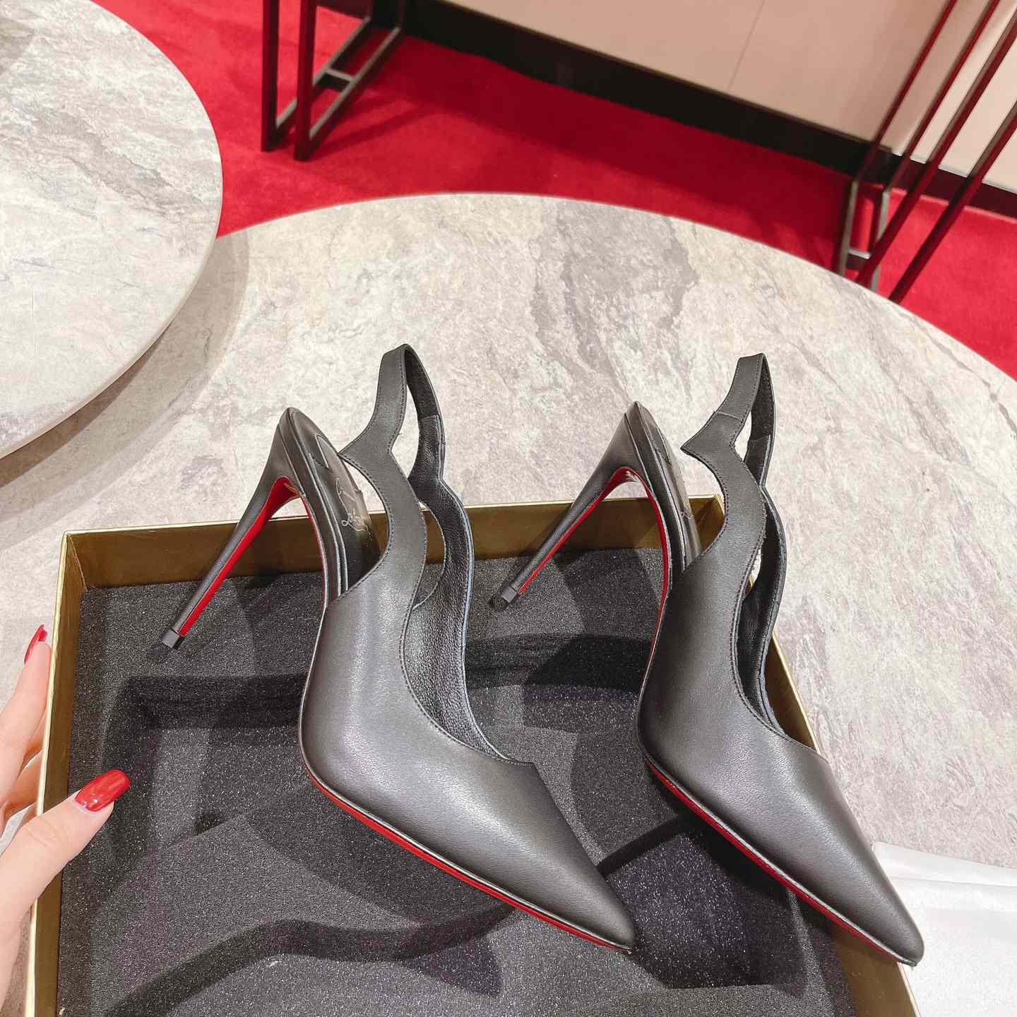 Christian Louboutin Hot Chick 100MM Leather Slingback Pumps - DopestKickz