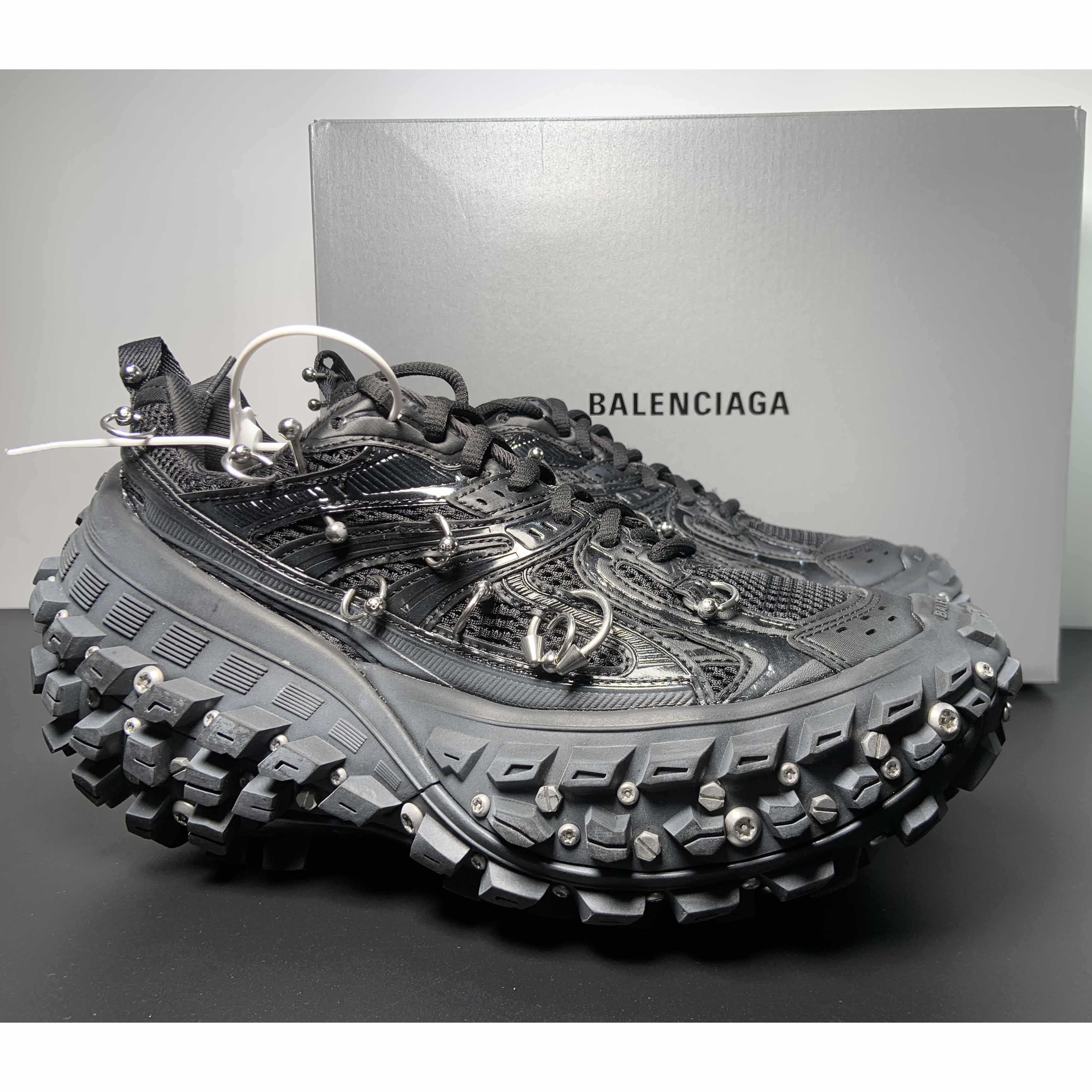 Balenciaga Bouncer Screw Sneaker With Piercings In Black - DopestKickz