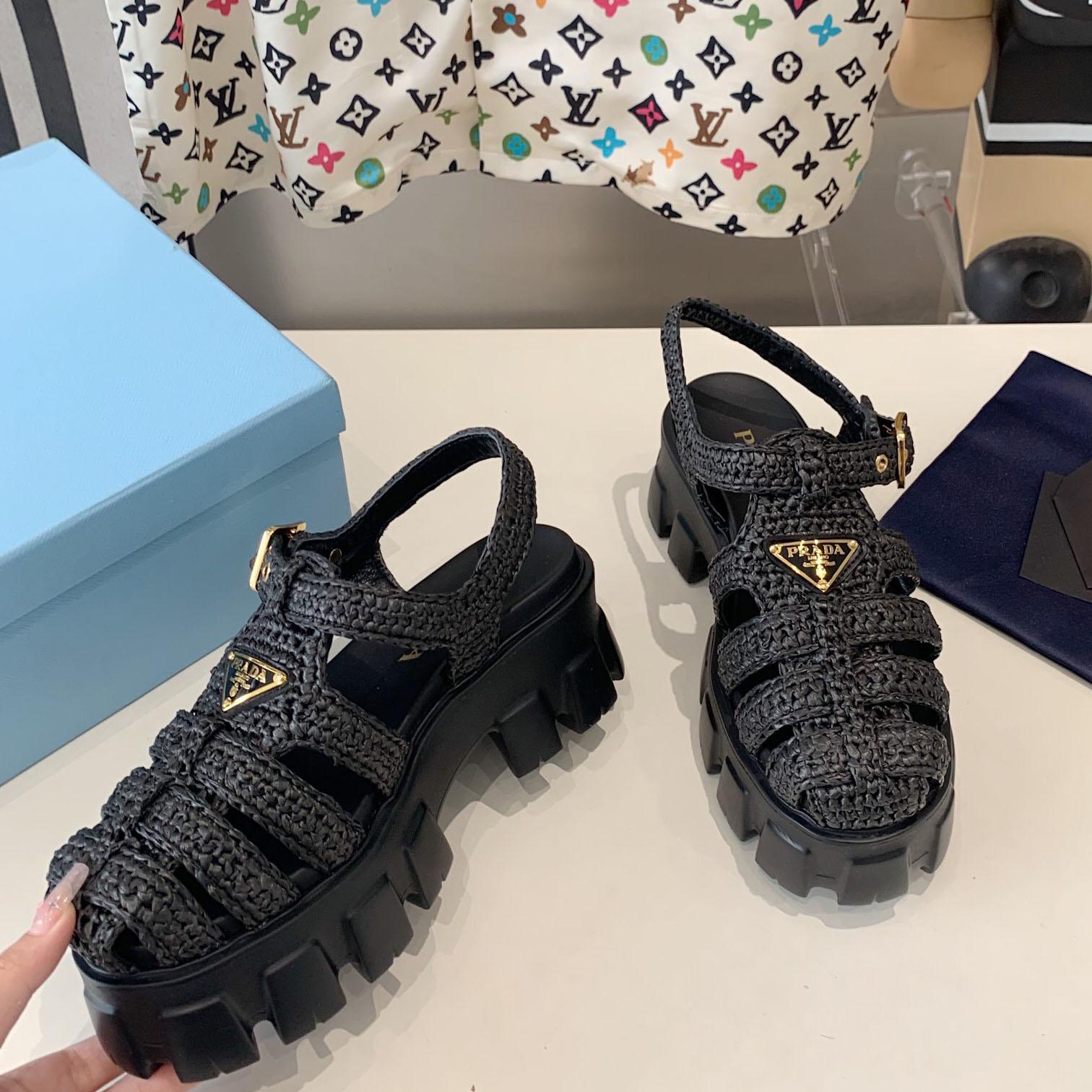 Prada Monolith Crochet Cage Sandals - DopestKickz