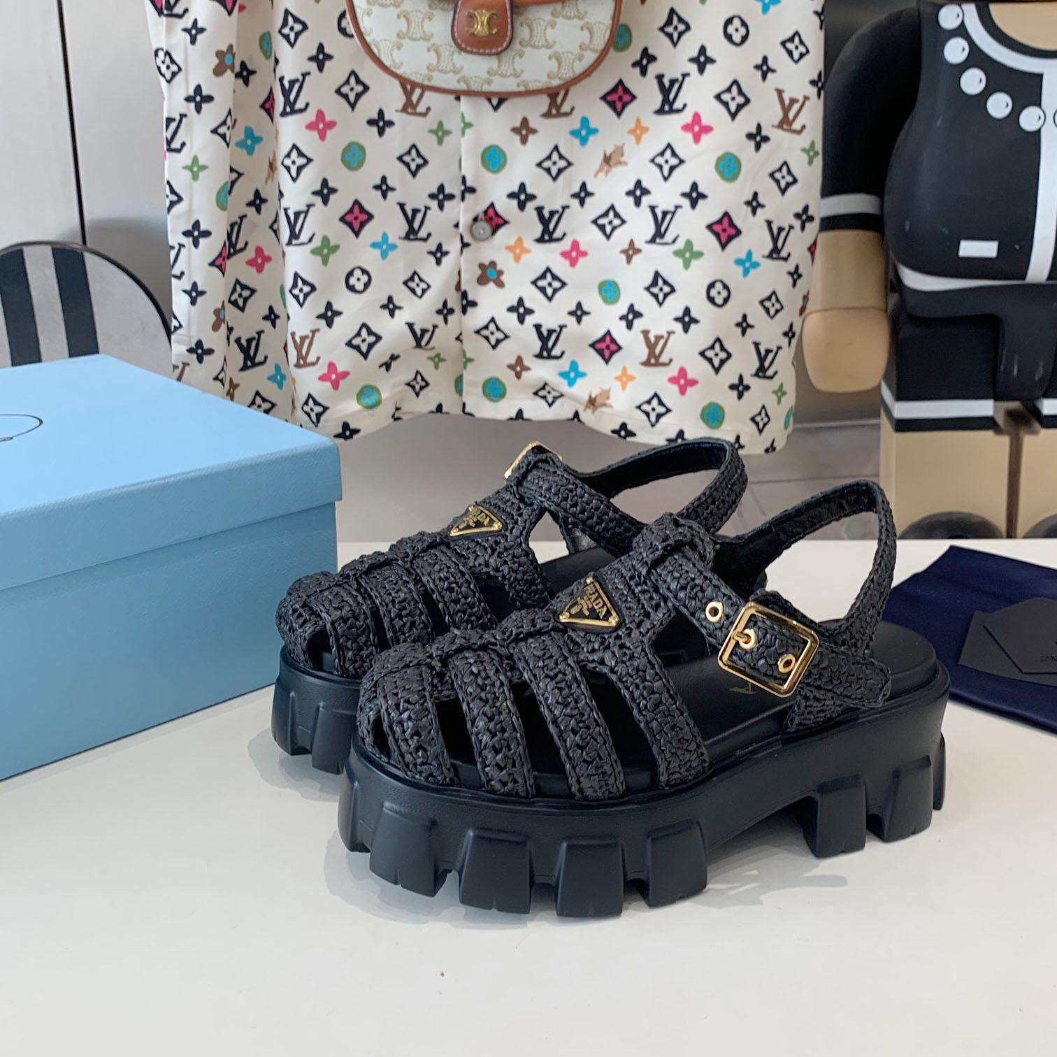Prada Monolith Crochet Cage Sandals - DopestKickz