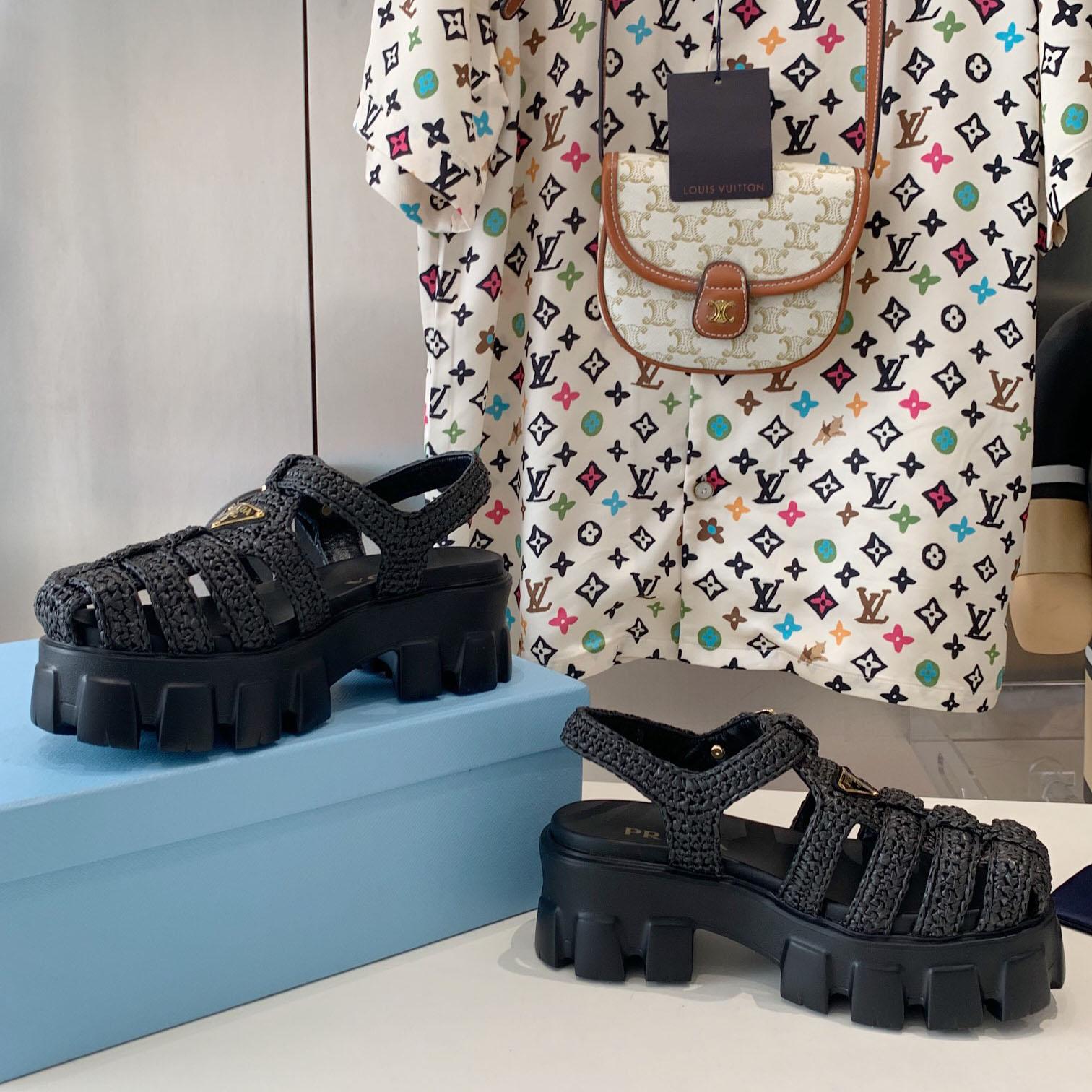 Prada Monolith Crochet Cage Sandals - DopestKickz