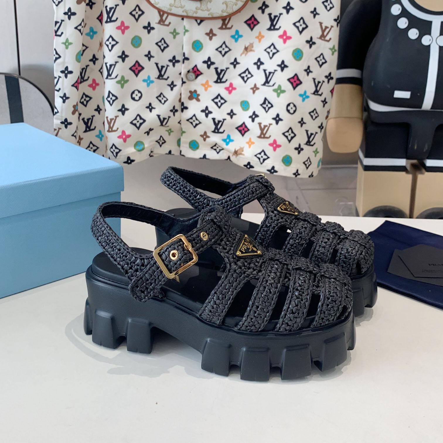 Prada Monolith Crochet Cage Sandals - DopestKickz