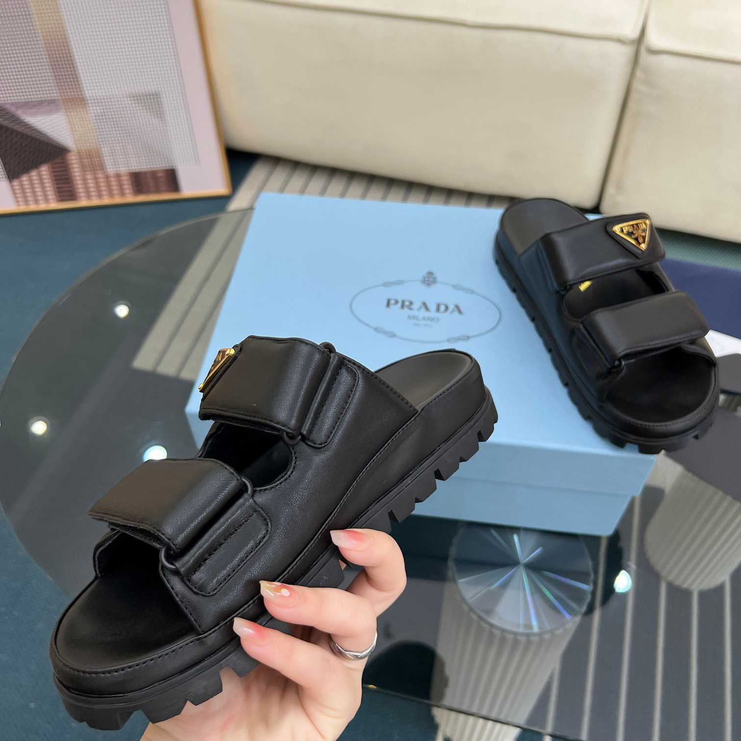 Prada Nappa Leather Slides - DopestKickz