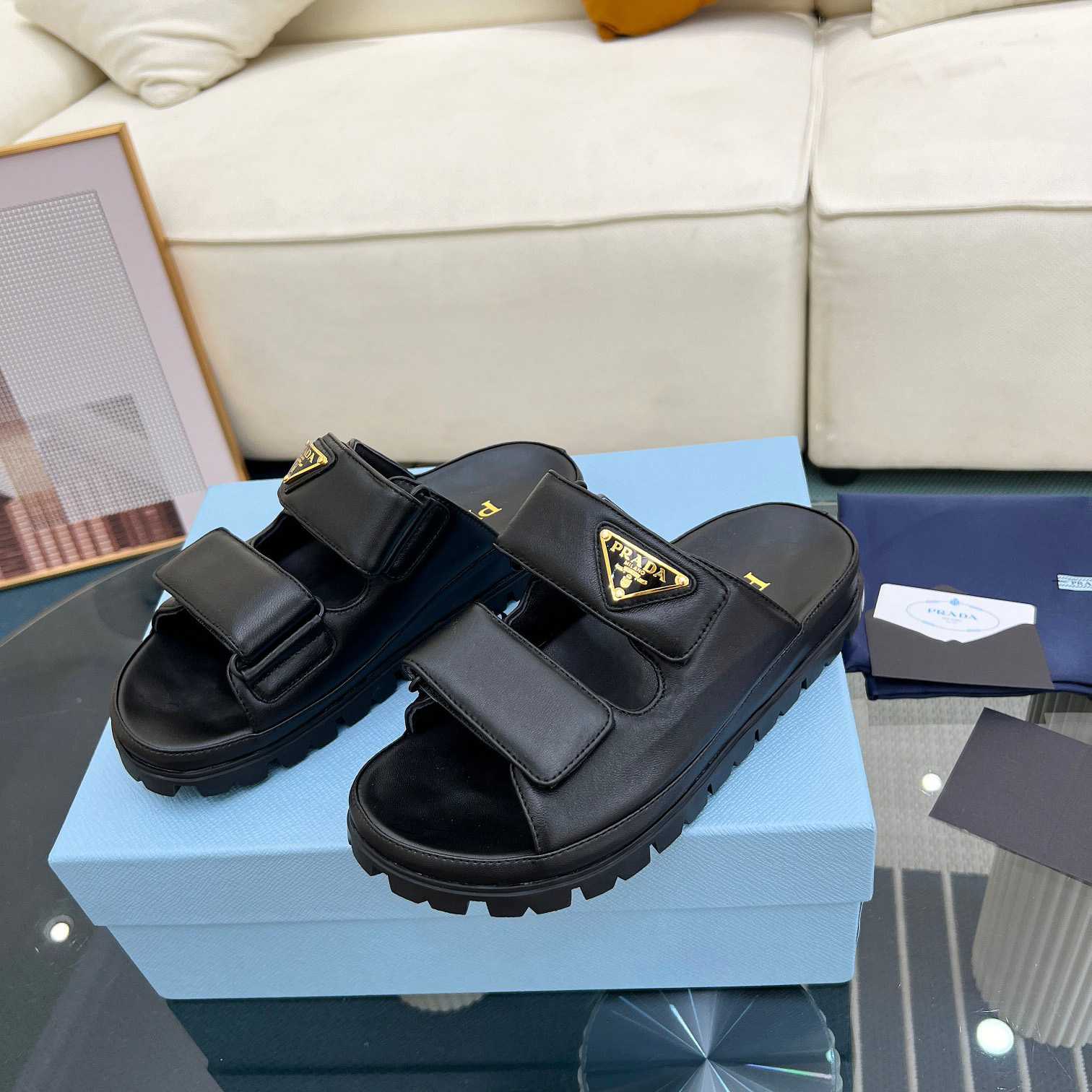 Prada Nappa Leather Slides - DopestKickz