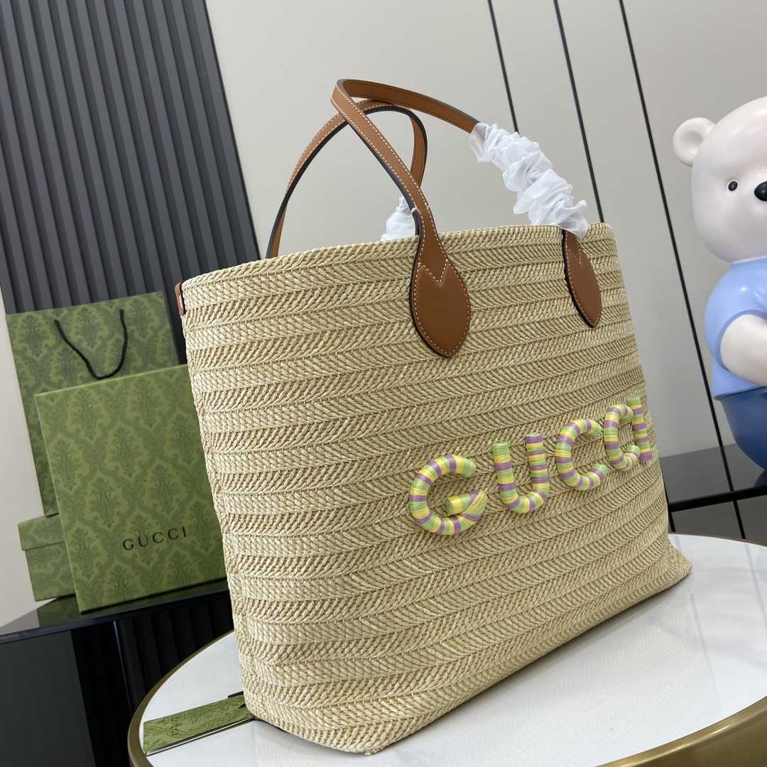Gucci Medium Straw-effect Tote - DopestKickz