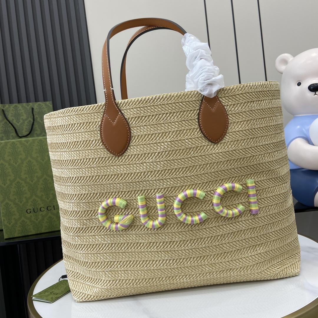 Gucci Medium Straw-effect Tote - DopestKickz