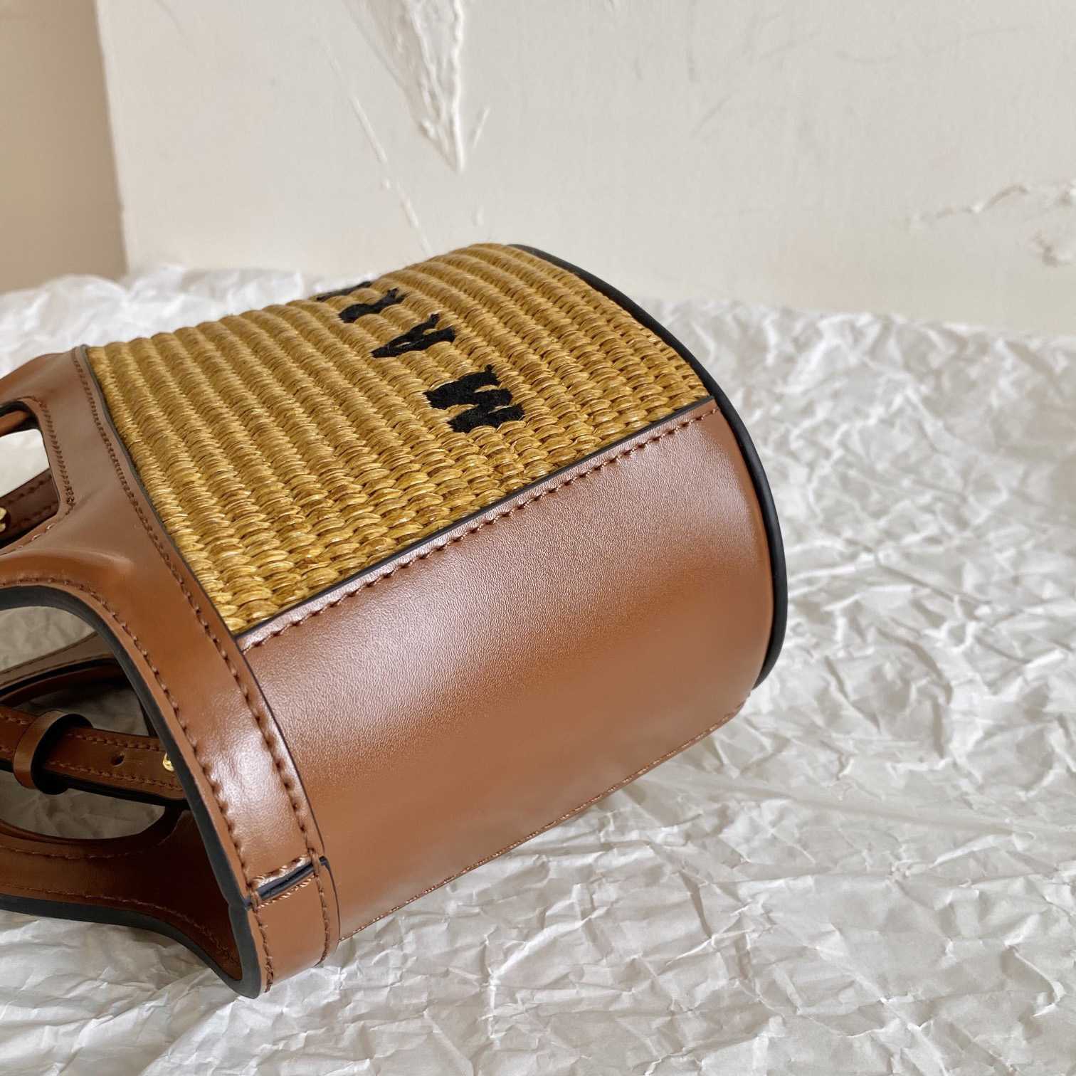 Marni Tropicalia Micro Bag In Brown Leather And Raffia-effect Fabric - DopestKickz