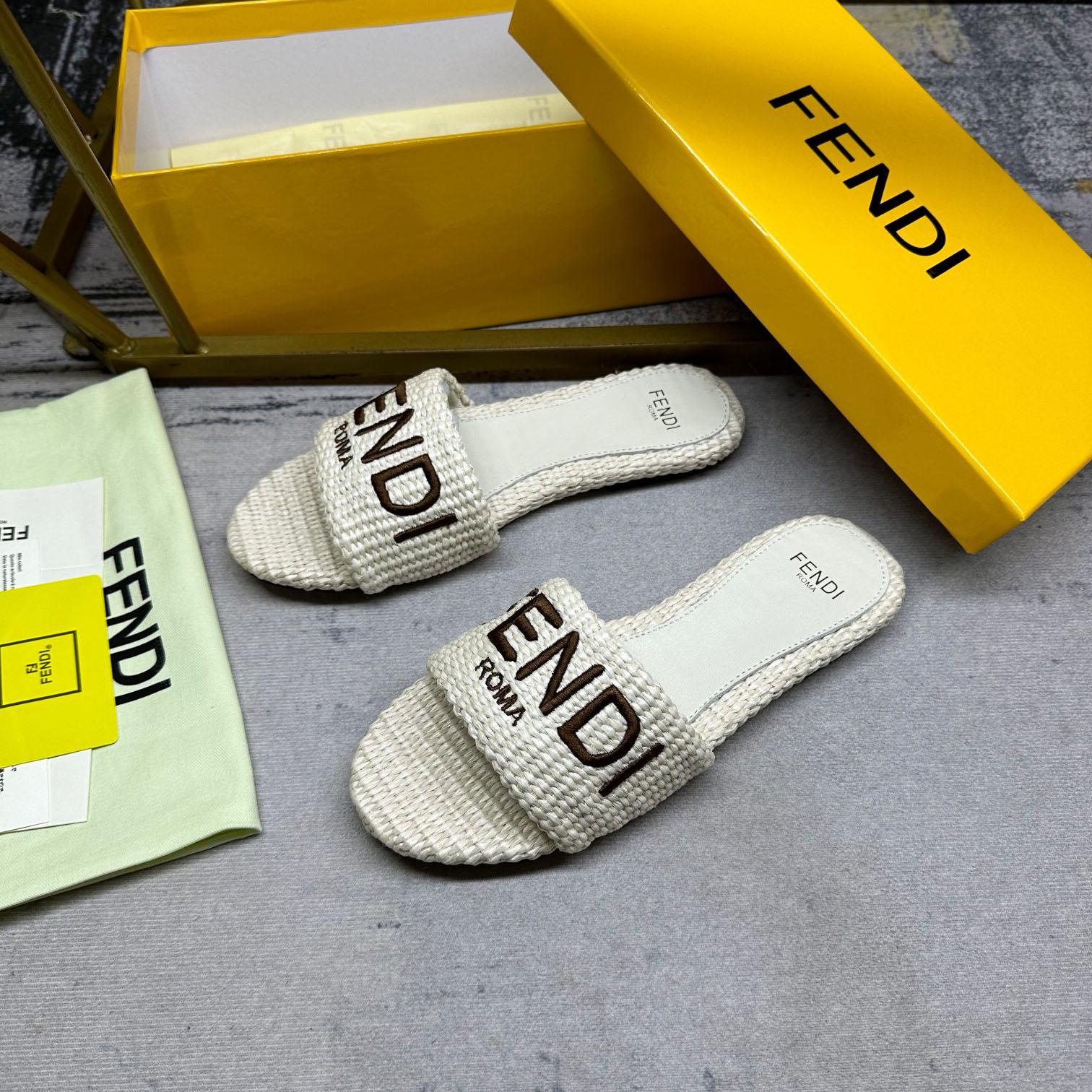 Fendi Signature Natural Raffia Slides - DopestKickz