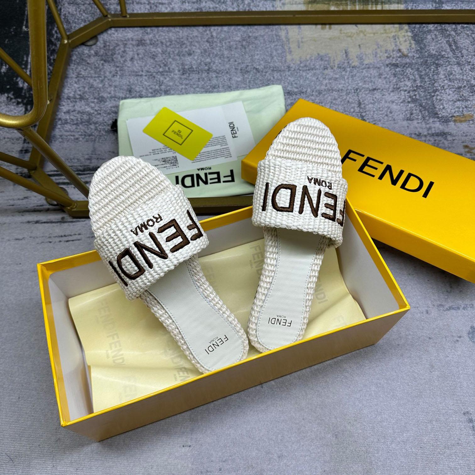 Fendi Signature Natural Raffia Slides - DopestKickz