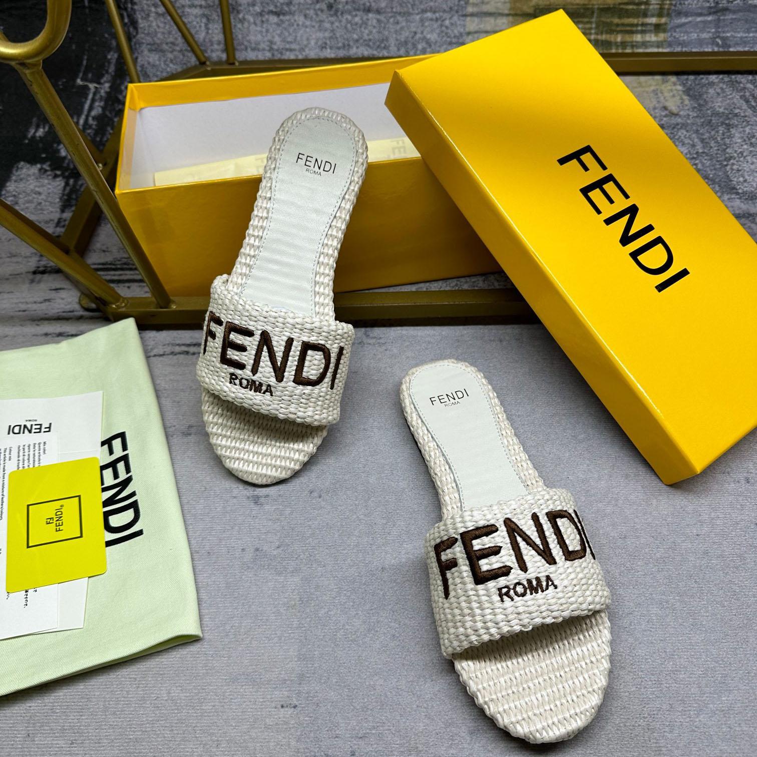 Fendi Signature Natural Raffia Slides - DopestKickz