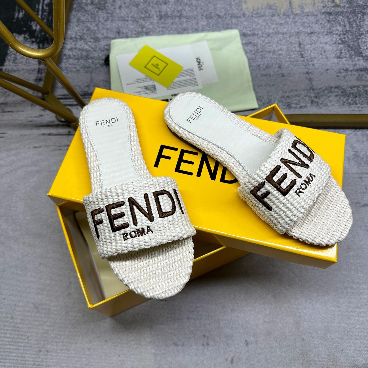 Fendi Signature Natural Raffia Slides - DopestKickz