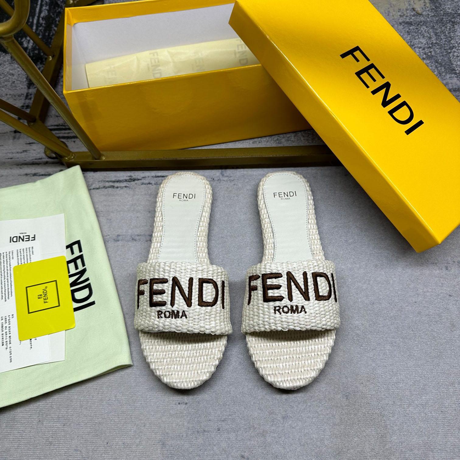 Fendi Signature Natural Raffia Slides - DopestKickz