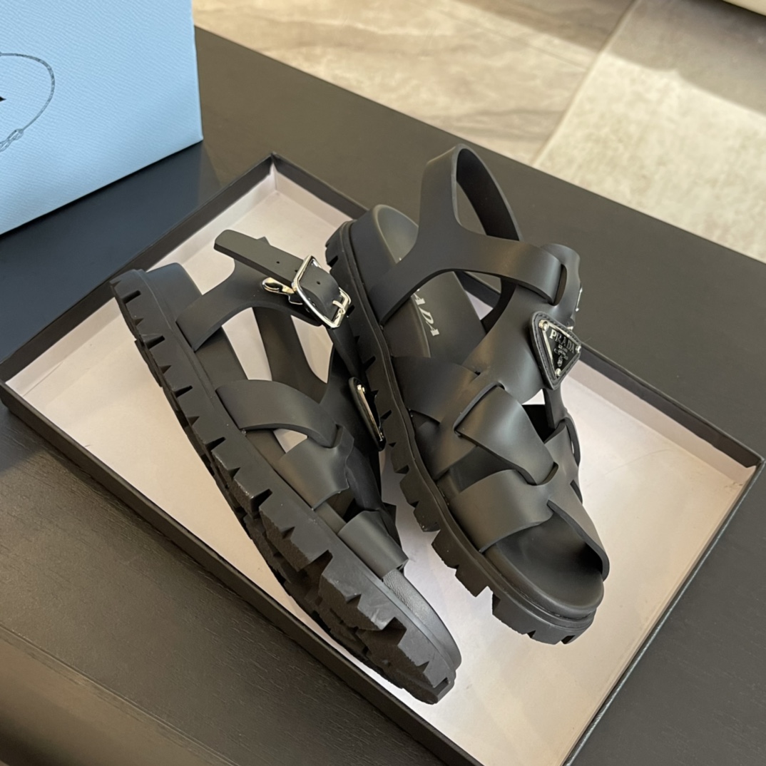 Prada Crisscross Rubber Sandals - DopestKickz
