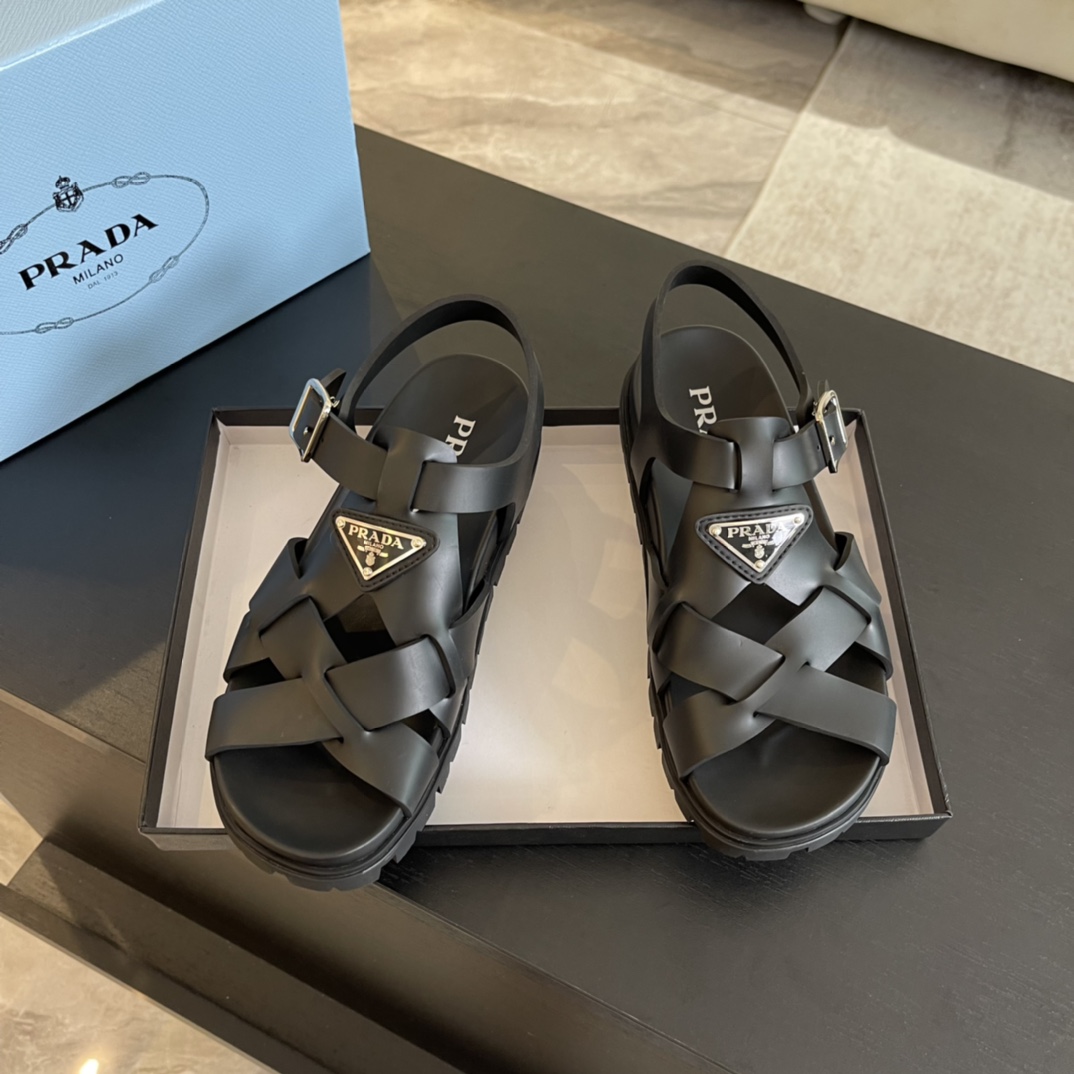 Prada Crisscross Rubber Sandals - DopestKickz