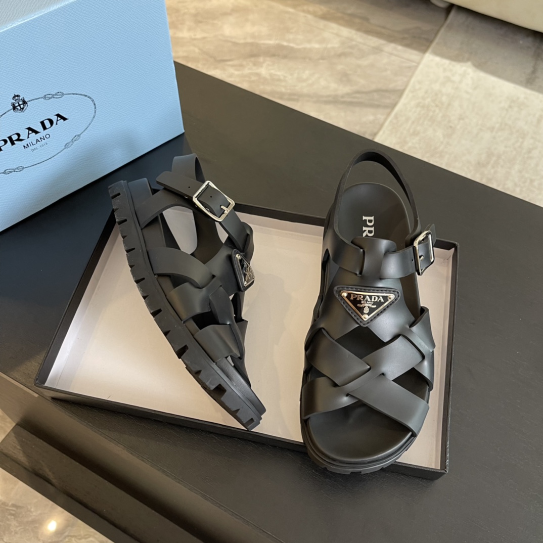 Prada Crisscross Rubber Sandals - DopestKickz